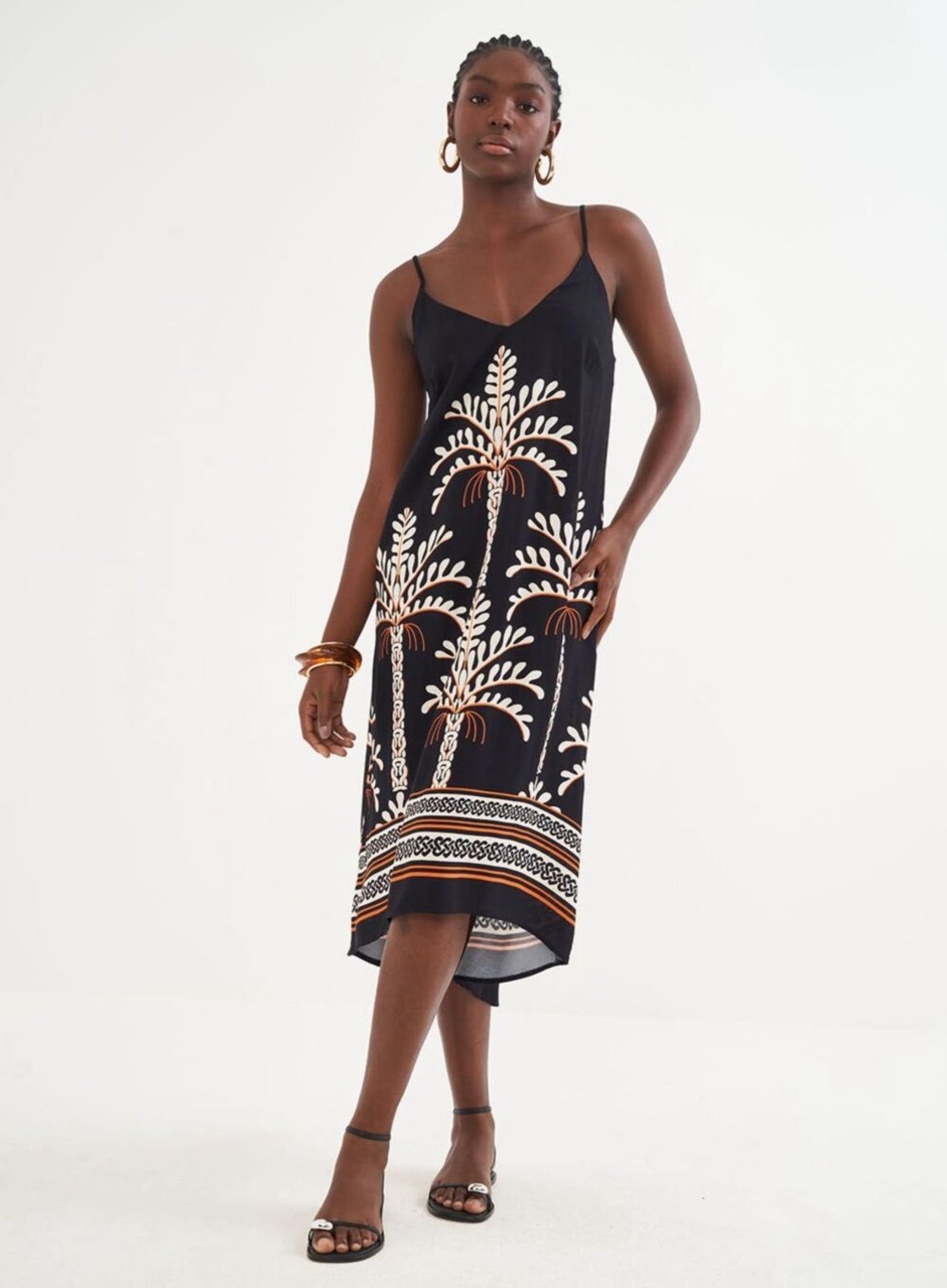 Vestido Estampado Midi Tropical Dark Colcci Preto