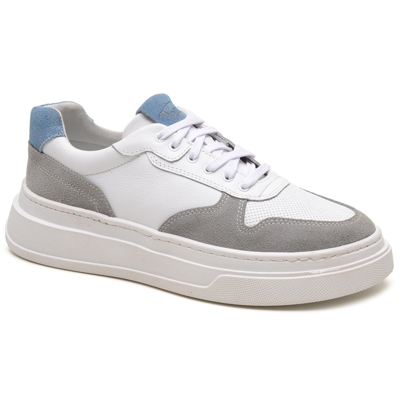 Tênis Masculino Sneaker Couro Legítimo Sola Alta Plataforma Casual Moderno Cinza