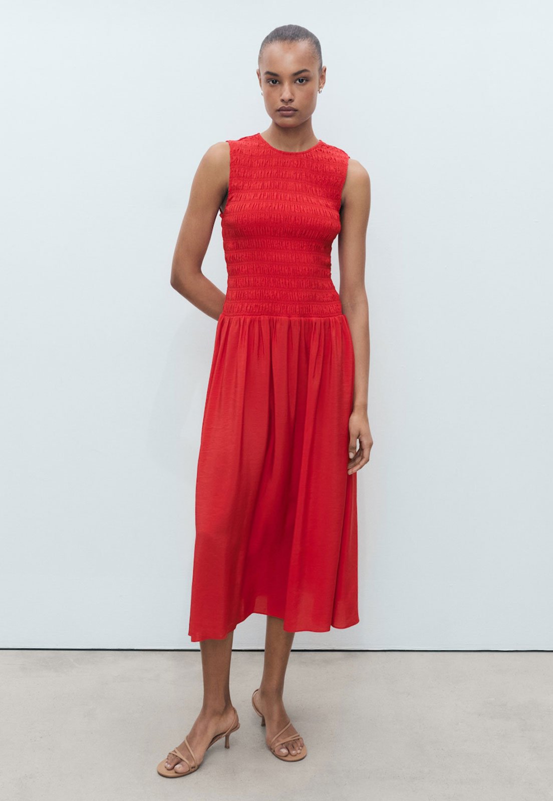 Vestido Mango Midi Lastex Vermelho
