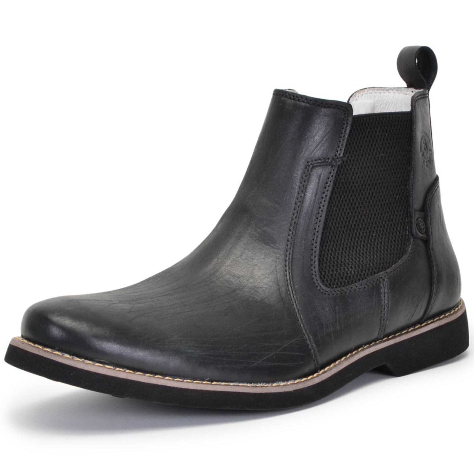 Botina Chelsea Masculina Ferrile Em Couro Rustico Preto Forro De Couro 22023