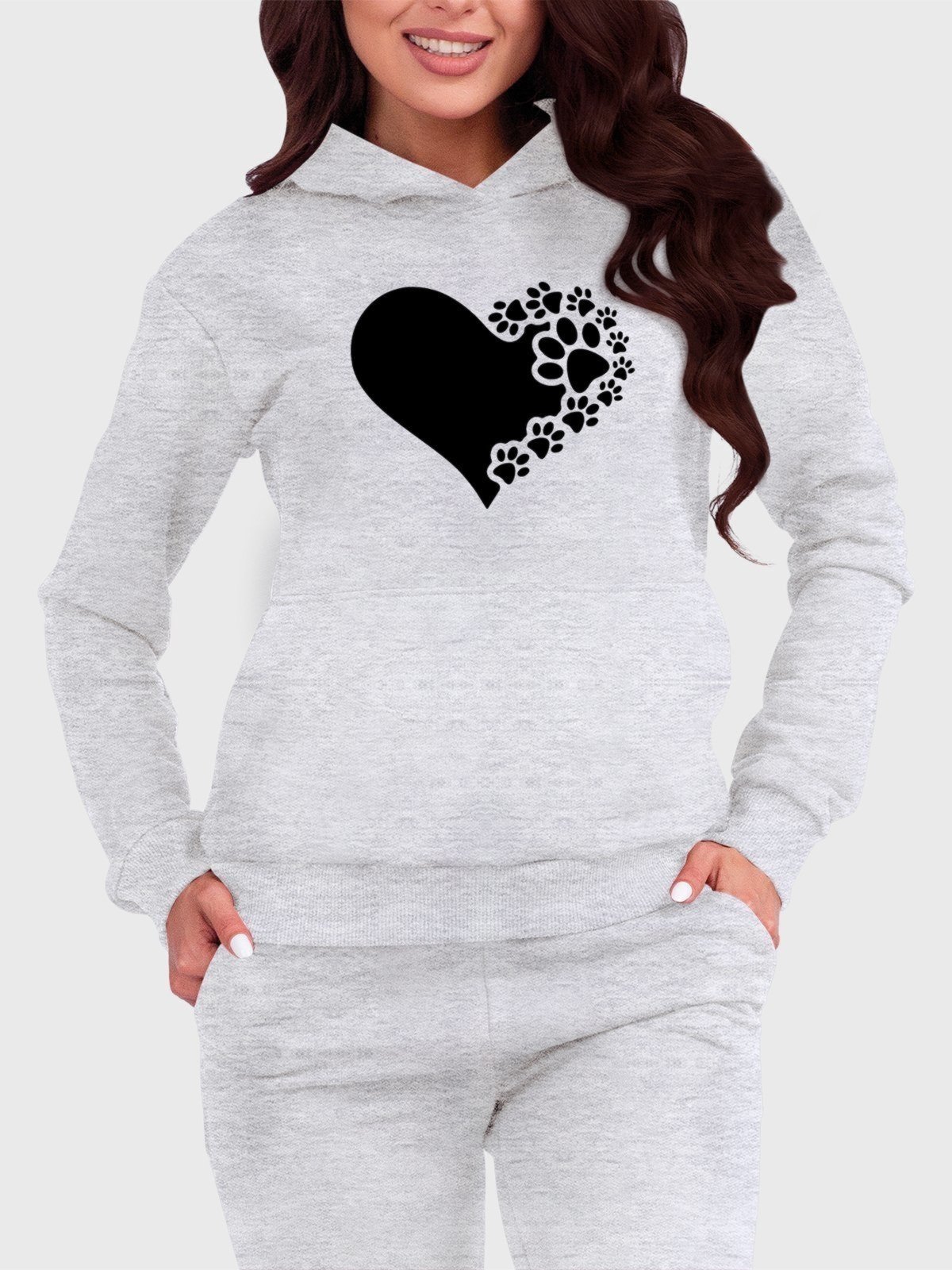 Vista 2 Blusa de Frio Moletom Flanelado Benellys Coração de Patas Canguru Claro cinza Benellys cinza