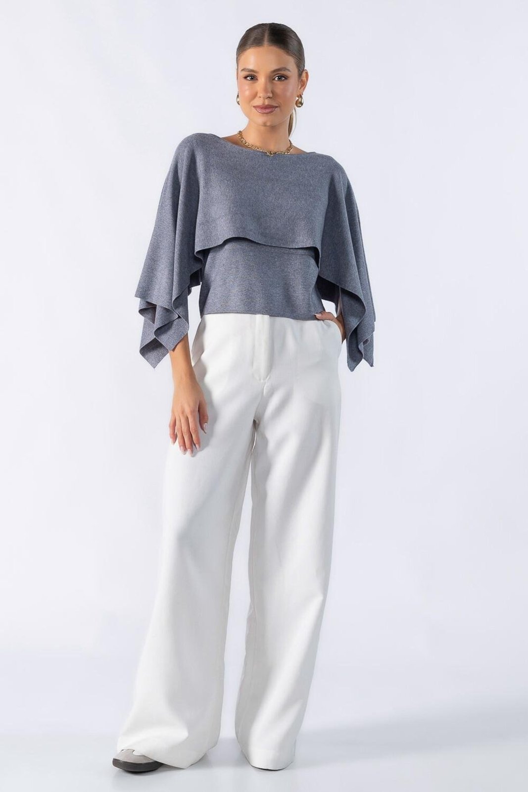 Blusa poncho fluida Cinza