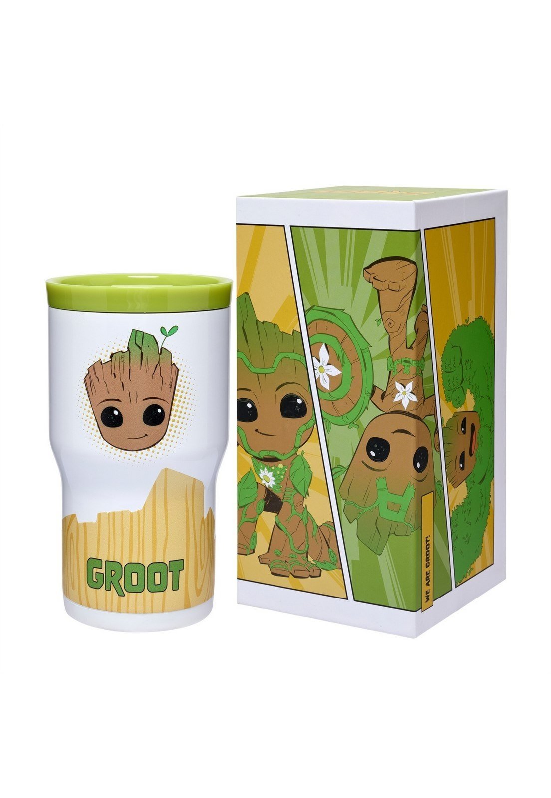 Infantil - Copo Térmico Groot Guardiões da Galáxias 532ML Inox Resistente com Canudo - Bebidas Quentes ou Frias Original Disney