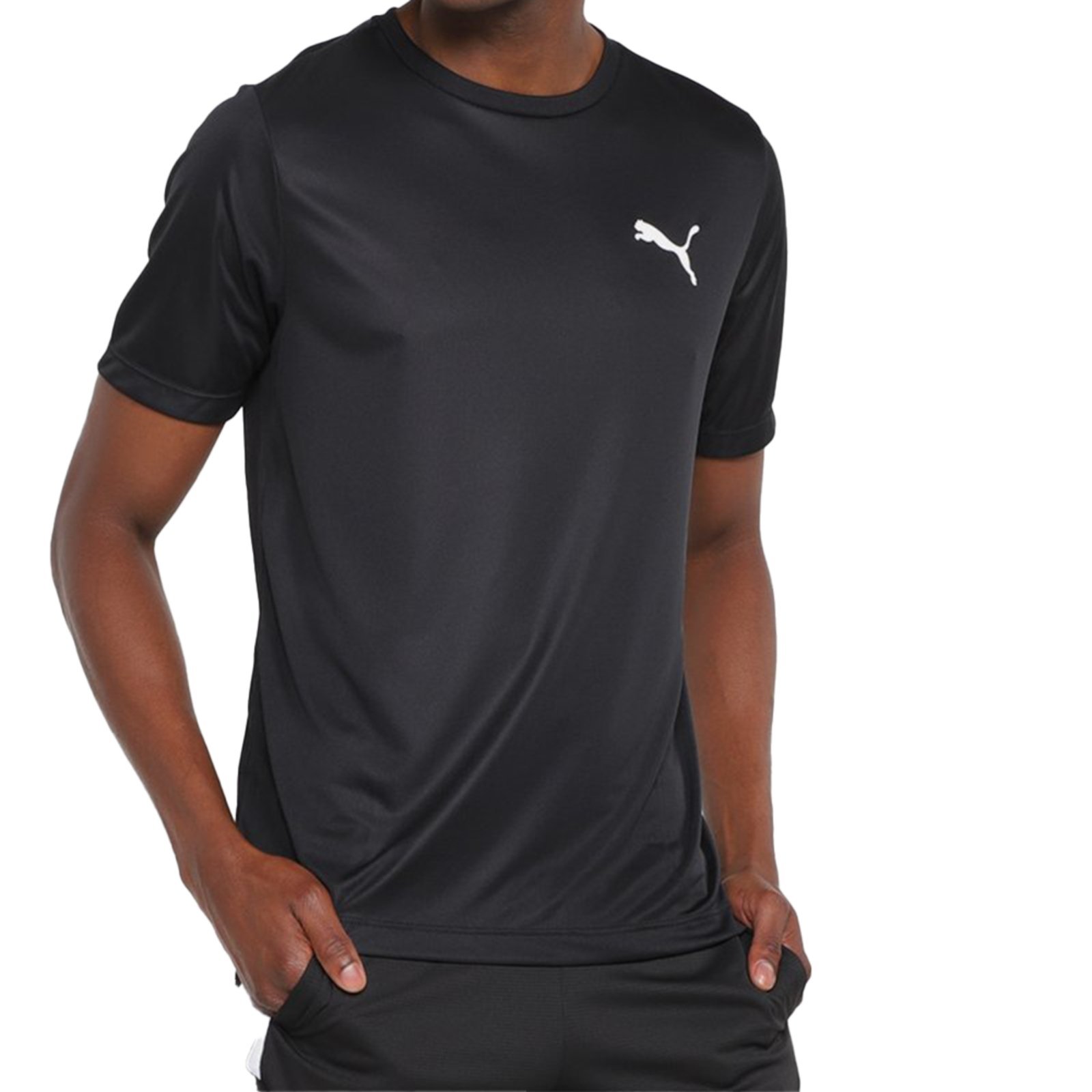 Camiseta Masculina Puma de Poliéster para Esportes Dia a Dia Preto