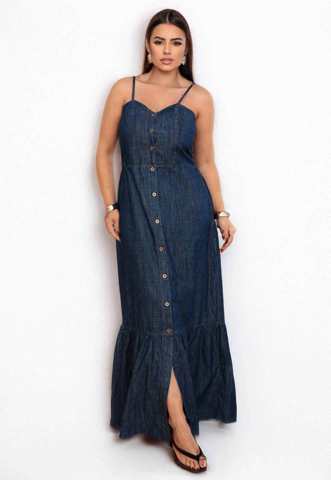 Vestido Cabanafree longo Jeans Bottons