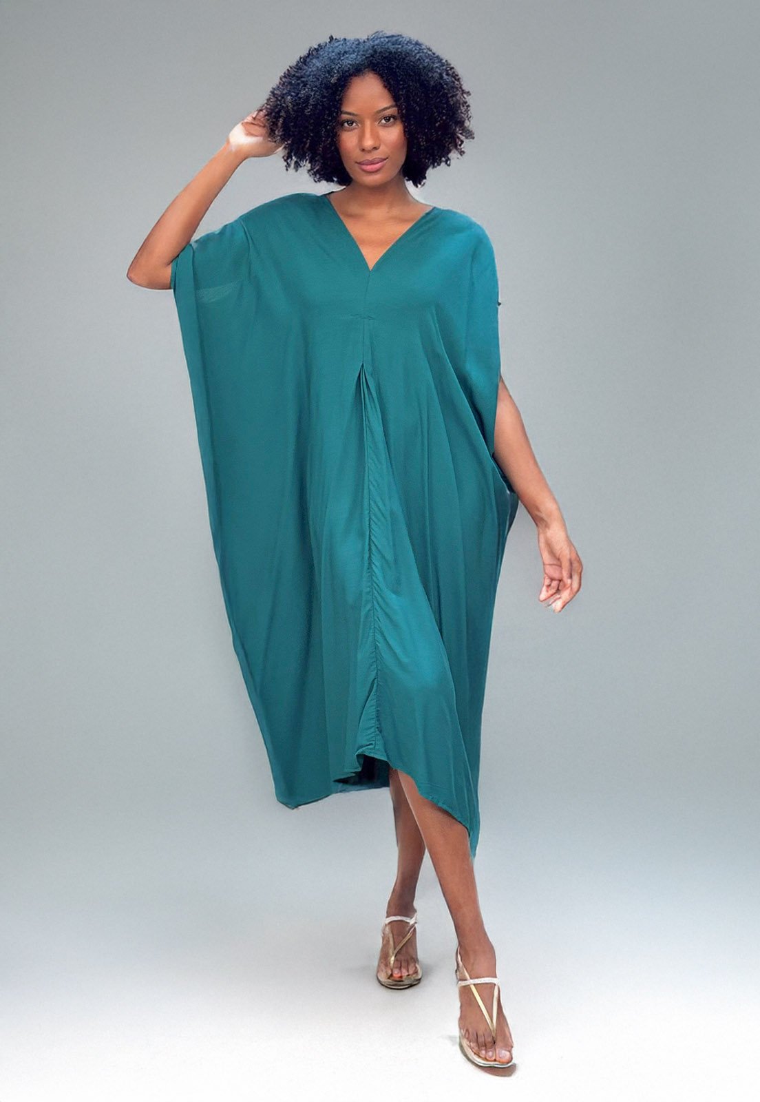 Vestido Kaftan Detalhes nas Costas Verde Musgo