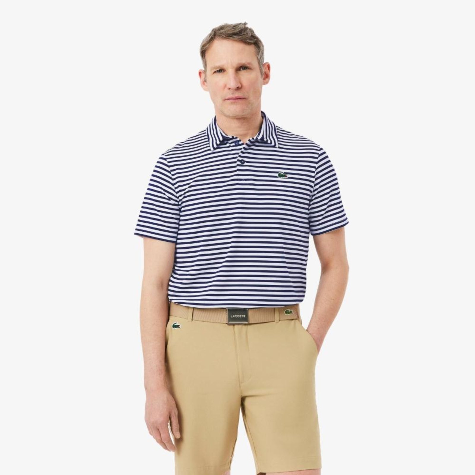 Polo Golf Modelagem reta Ultra Dry Listrada Azul Marinho