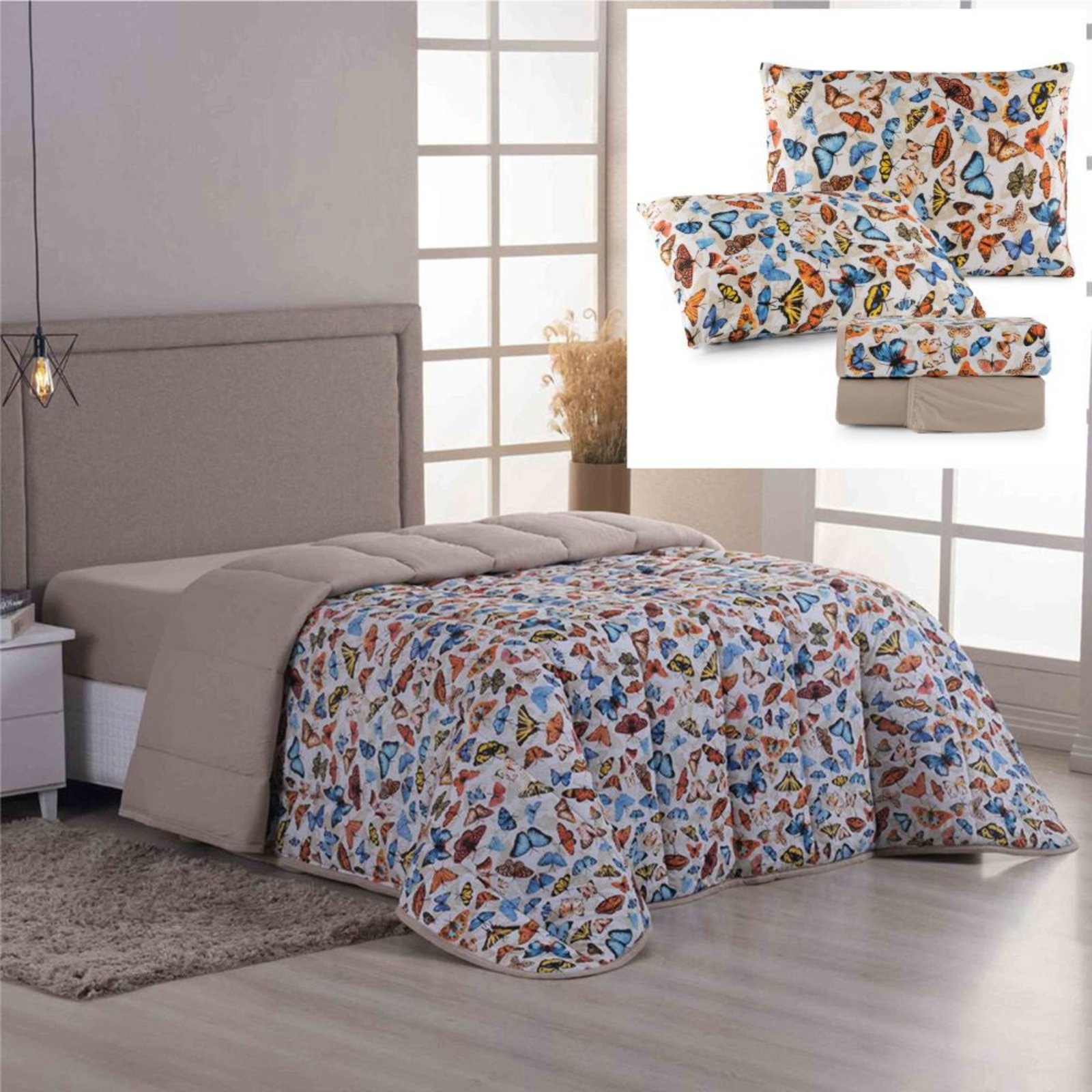 Coordenado Edredom e Lençol King Sonho Bom em Malha 5 Peças - Cáqui - 100% Algodão