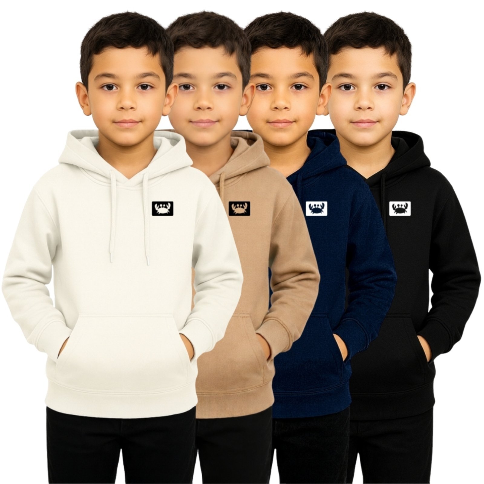 Infantil - Kit 4 Blusas de Moletom Casaco Estampado Relaxado Canguru Com Capuz Macio Quente