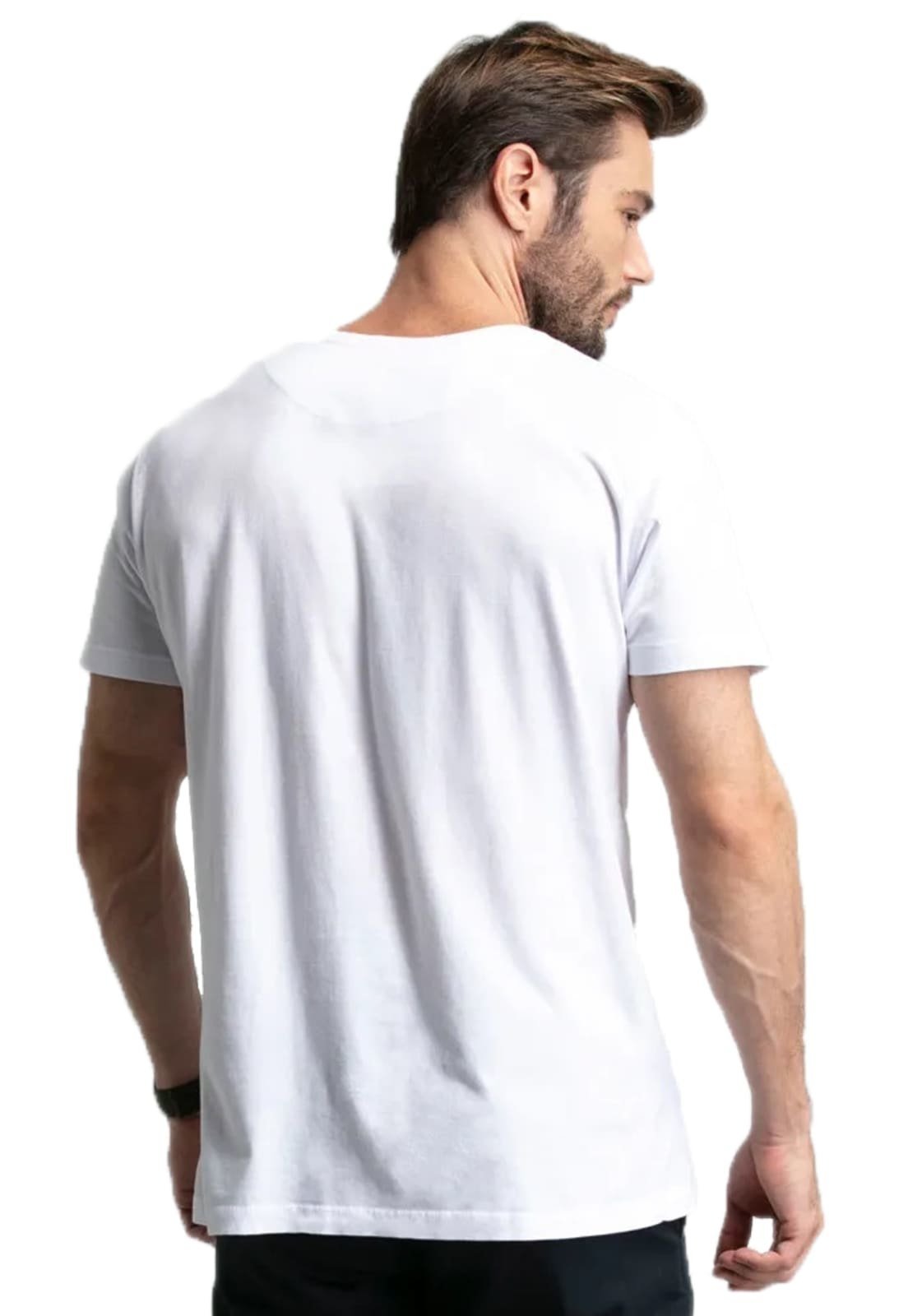 Vista 3 Camiseta Branca Gola V Masculina Di Nuevo 100% Algodão branco Di Nuevo branco