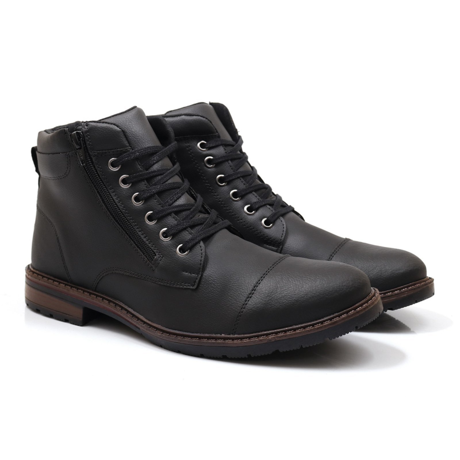 Vista 3 Bota Coturno Masculina Épico Casual Zíper Conforto Leve Com Carteira ÉPICO CALÇADOS preto ÉPICO CALÇADOS preto