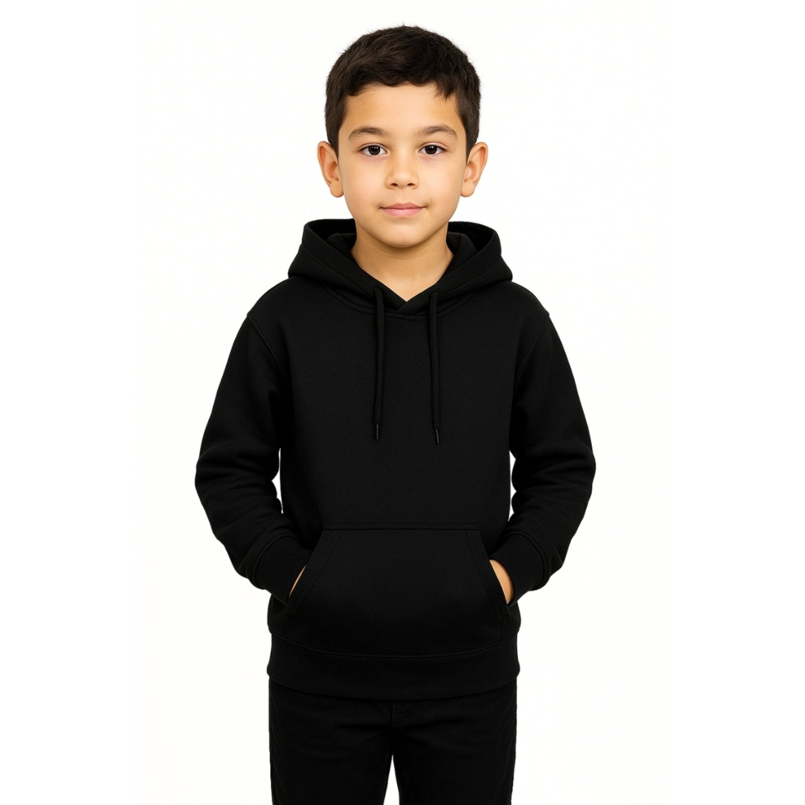 Infantil - Blusa de Moletom Casaco Liso Relaxado Canguru Com Capuz Macio Quente