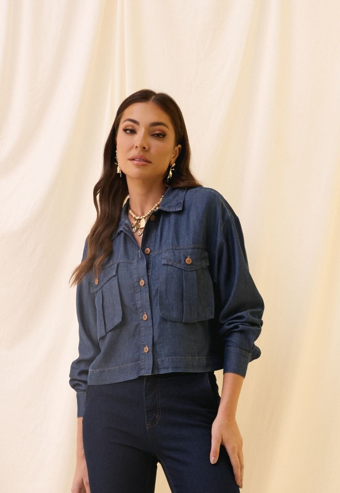 Camisa Liocel Manga Longa Feminina Azul Lemier Collection