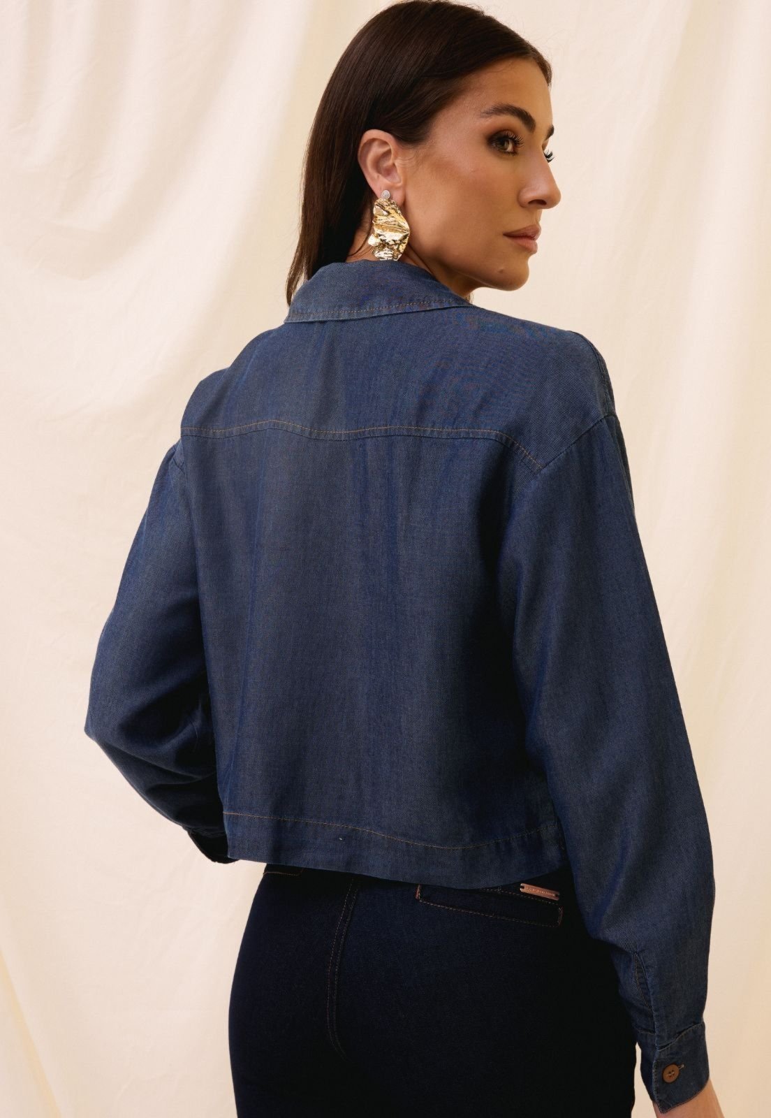 Vista 3 Camisa Liocel Manga Longa Feminina Lemier Collection azul LEMIER azul