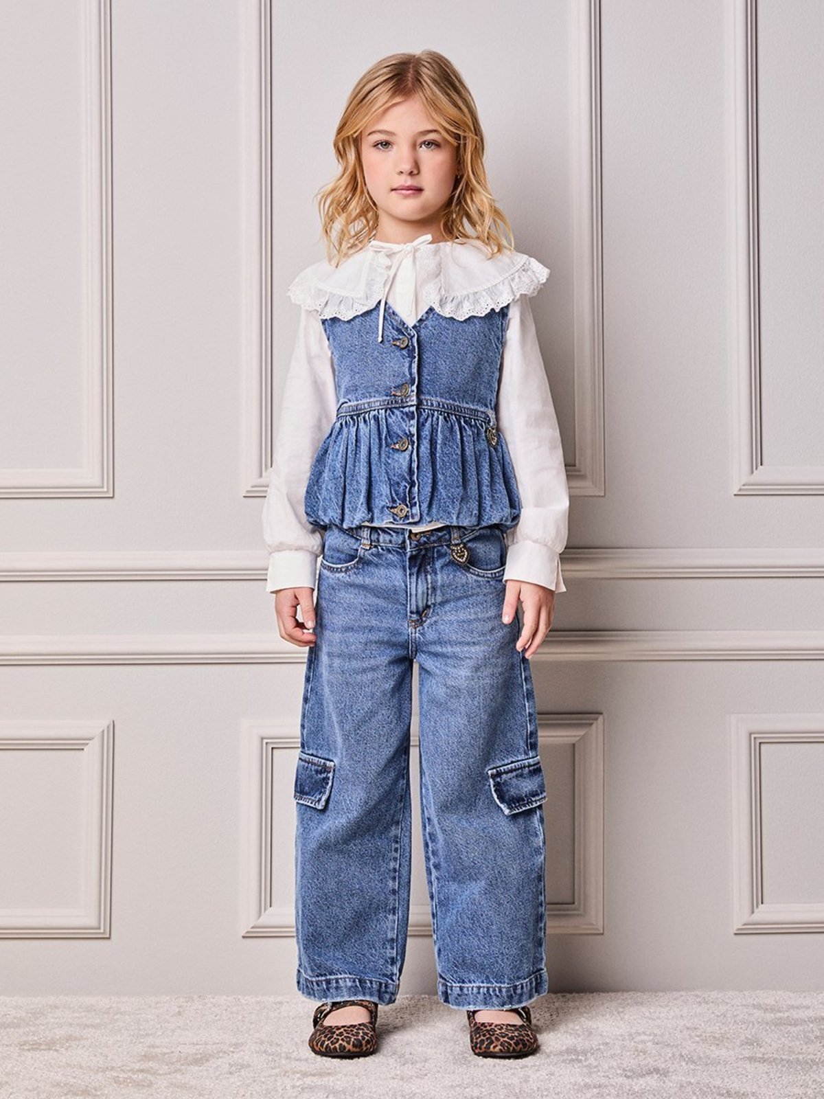Infantil - Calça Menina Animê Cargo Jeans com Pingente