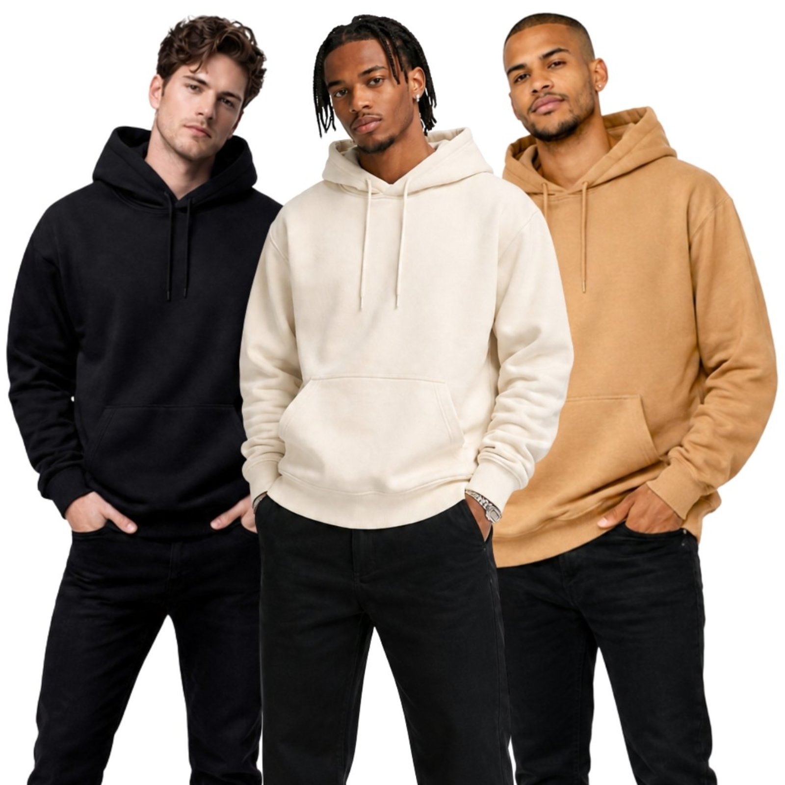 Kit 3 Blusa de Frio Moletom Liso Relaxado Casaco Canguru Fechado Com Capuz Inverno