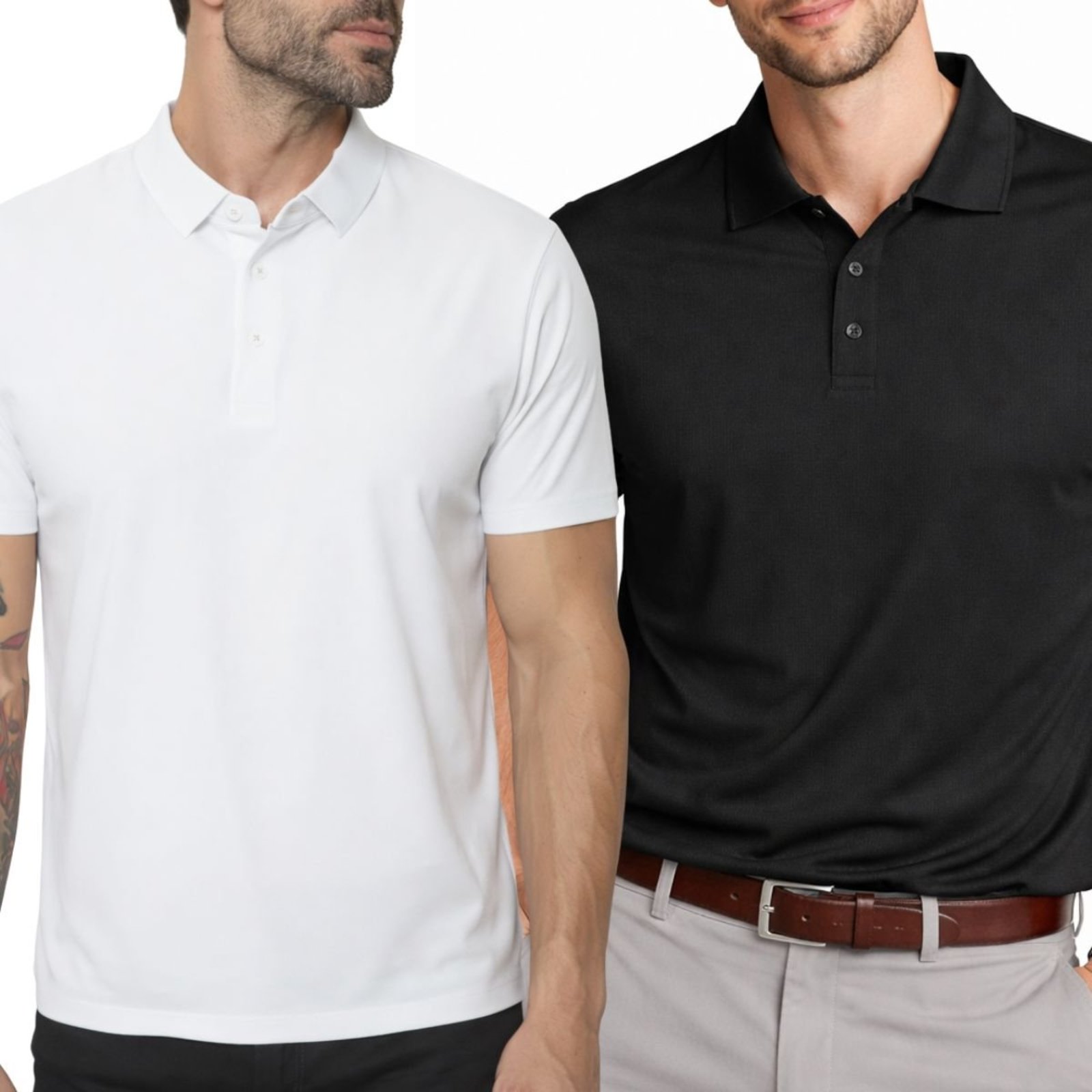 Kit 2 Camisas Polo Masculina Poliamida Premium Preto e Branco