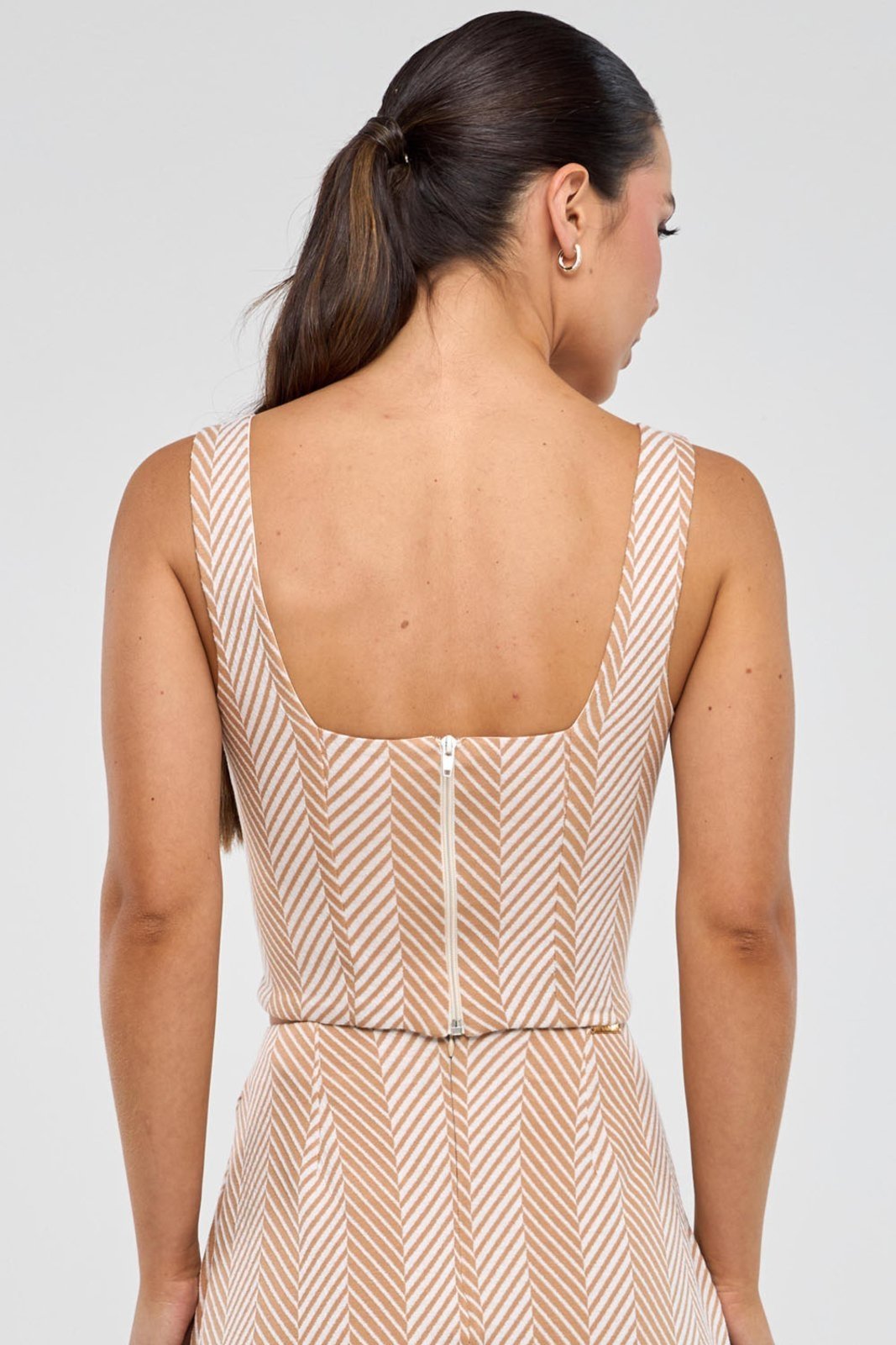 Blusa Cropped PKS Jacquard Listras Bege