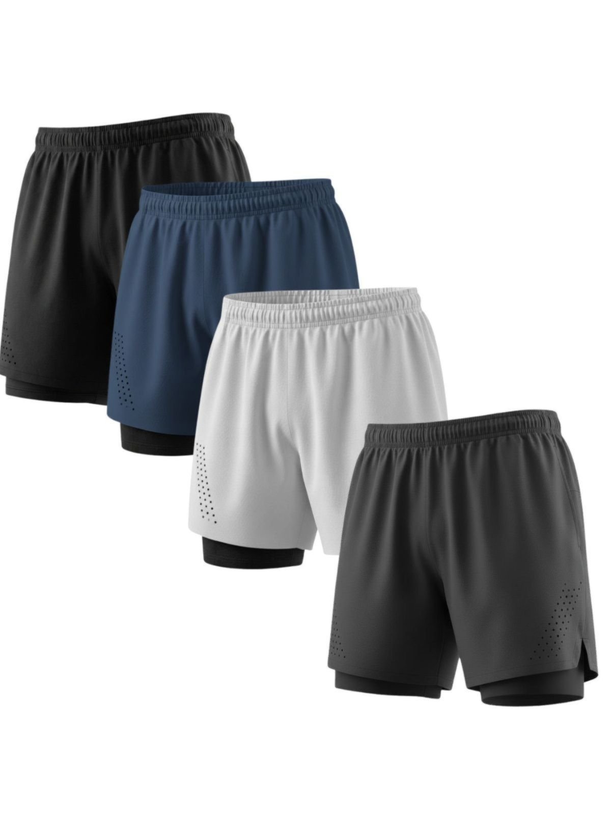 Kit 4 Bermuda 2 em 1 Compressão Fitness Masculino Bolso Gym Treino Poliéster Tactel