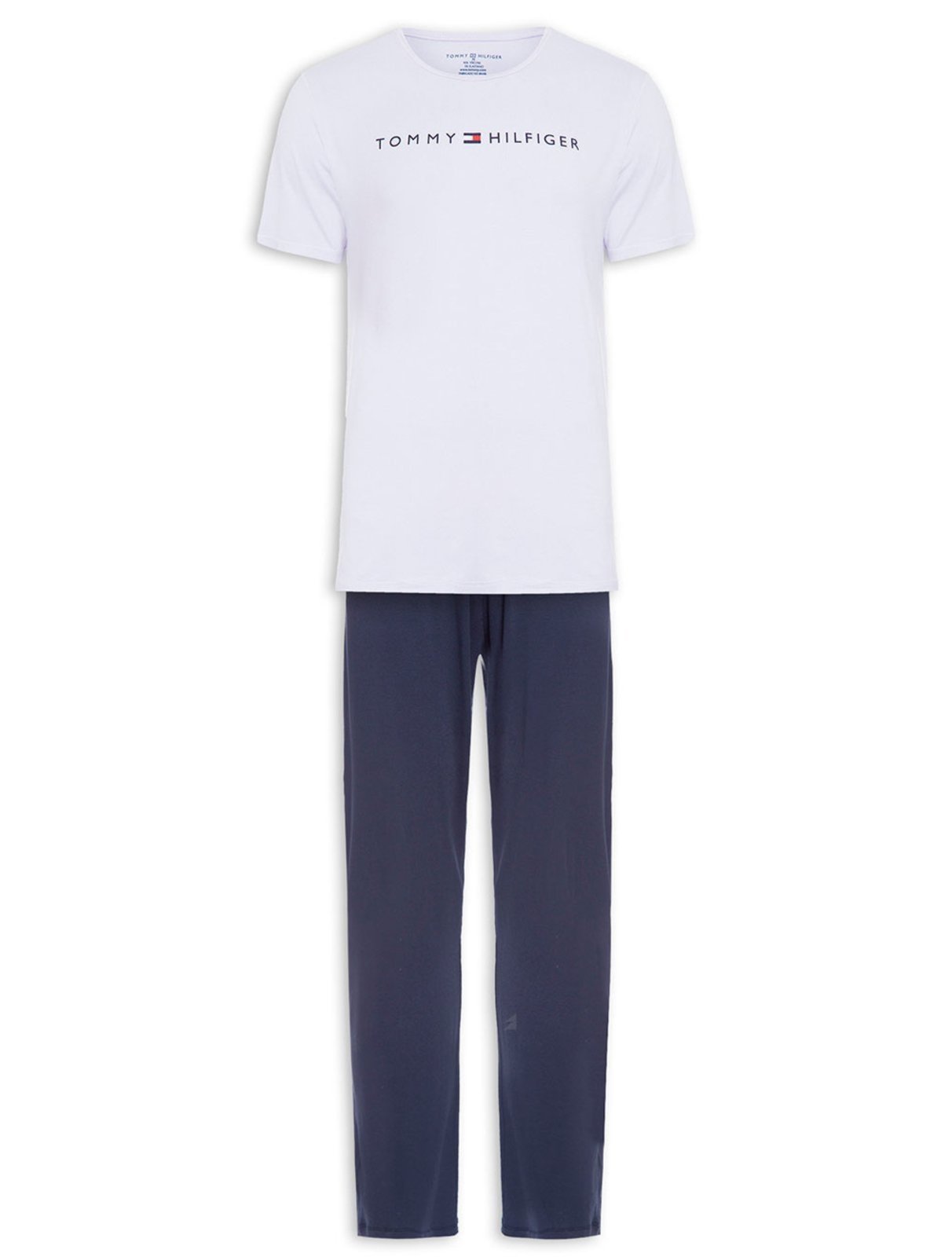 Pijama Tommy Hilfiger Masculino Manga Curta Calça Essentials Set Branco/Marinho