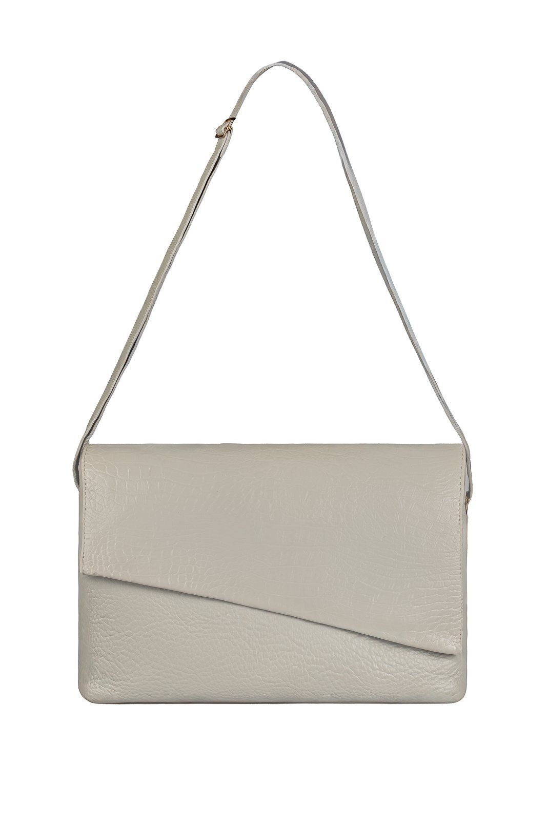 Bolsa tiracolo de couro croco com tampa Rose - Marfim