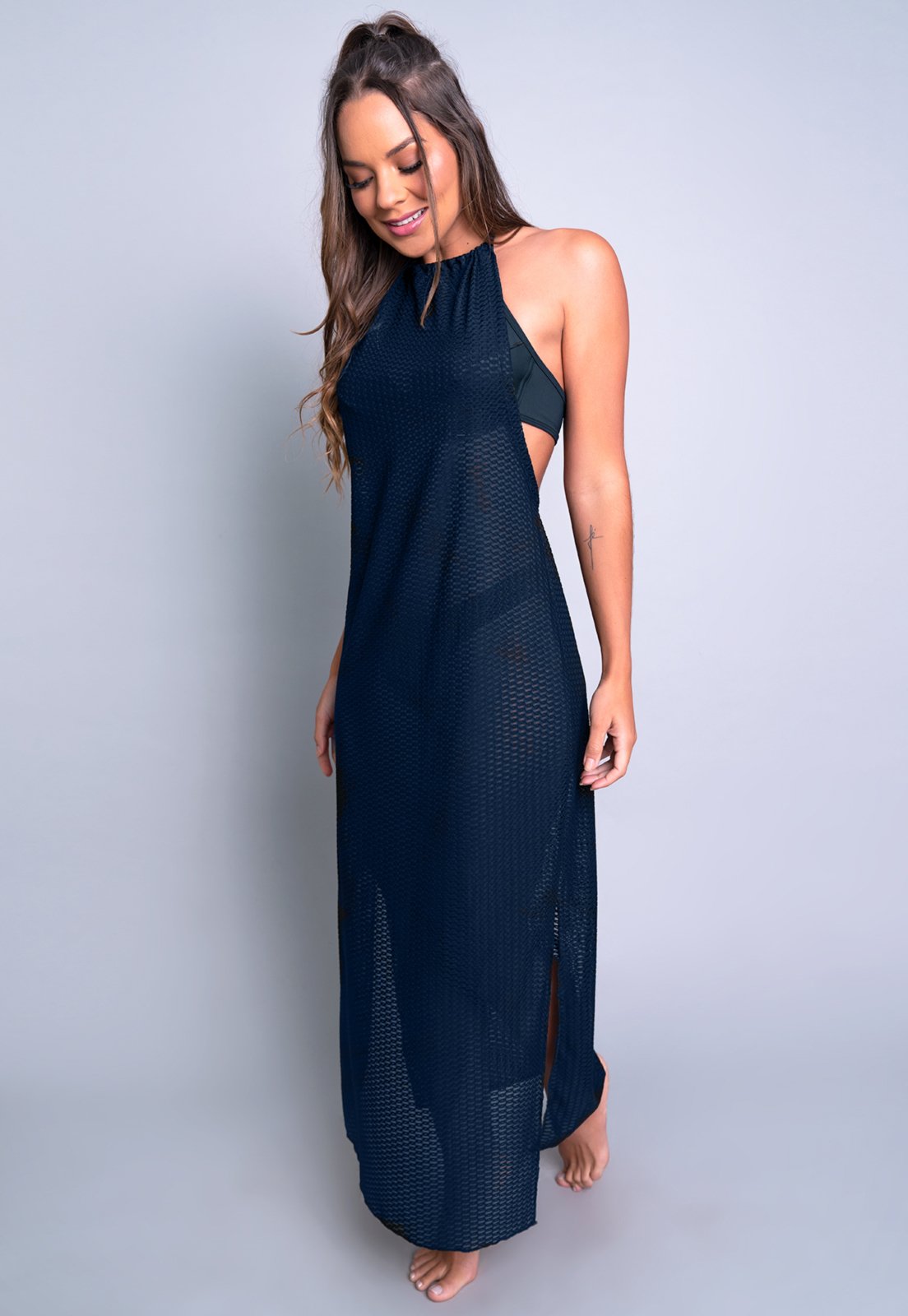 Saída De Praia MVB Modas Longa Vestido Moda Praia Azul