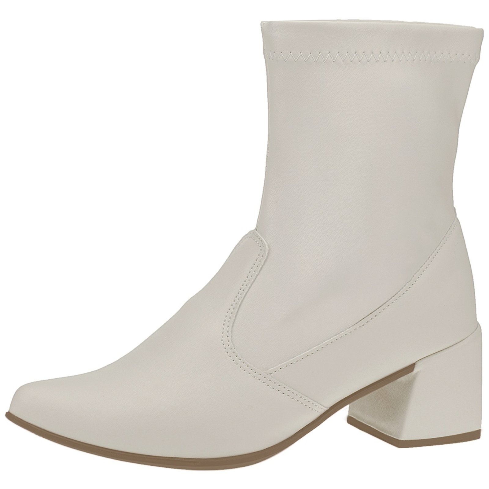 Bota Feminina Lóris Shoes Cano Curto com Stretch Salto Grosso e Bico Fino Moda Fashion 067 Off White