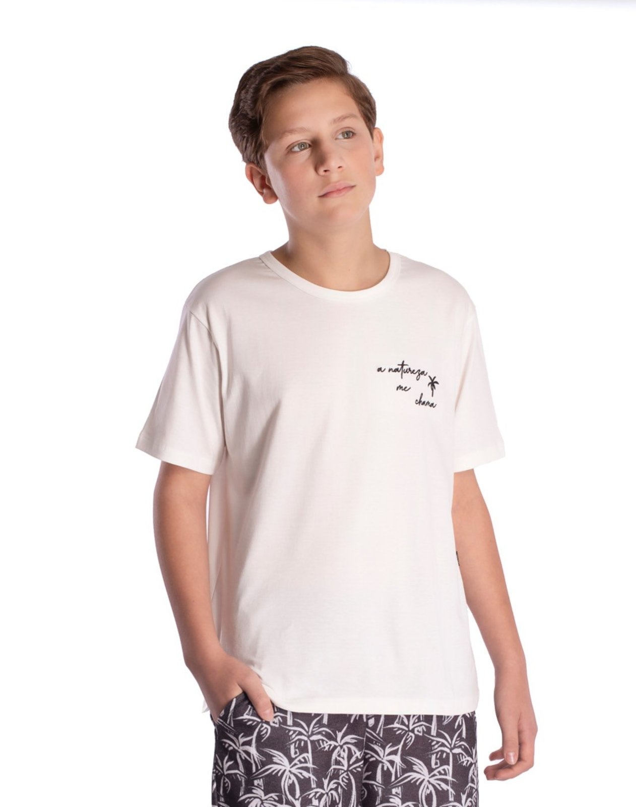 Infantil - Camiseta manga curta bordada off-white
