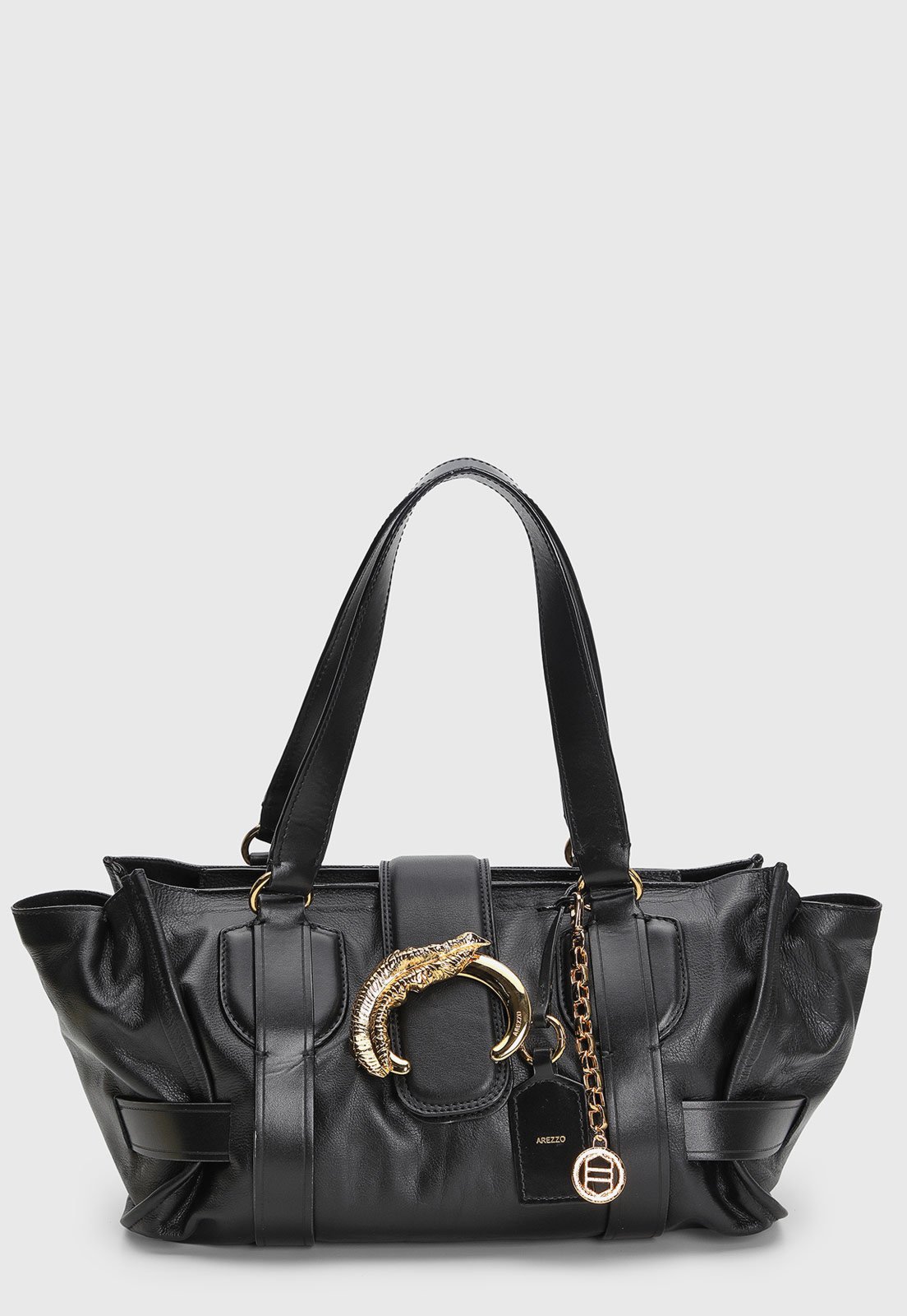 Bolsa Feminina Arezzo Grande Detalhe Dourado Preta