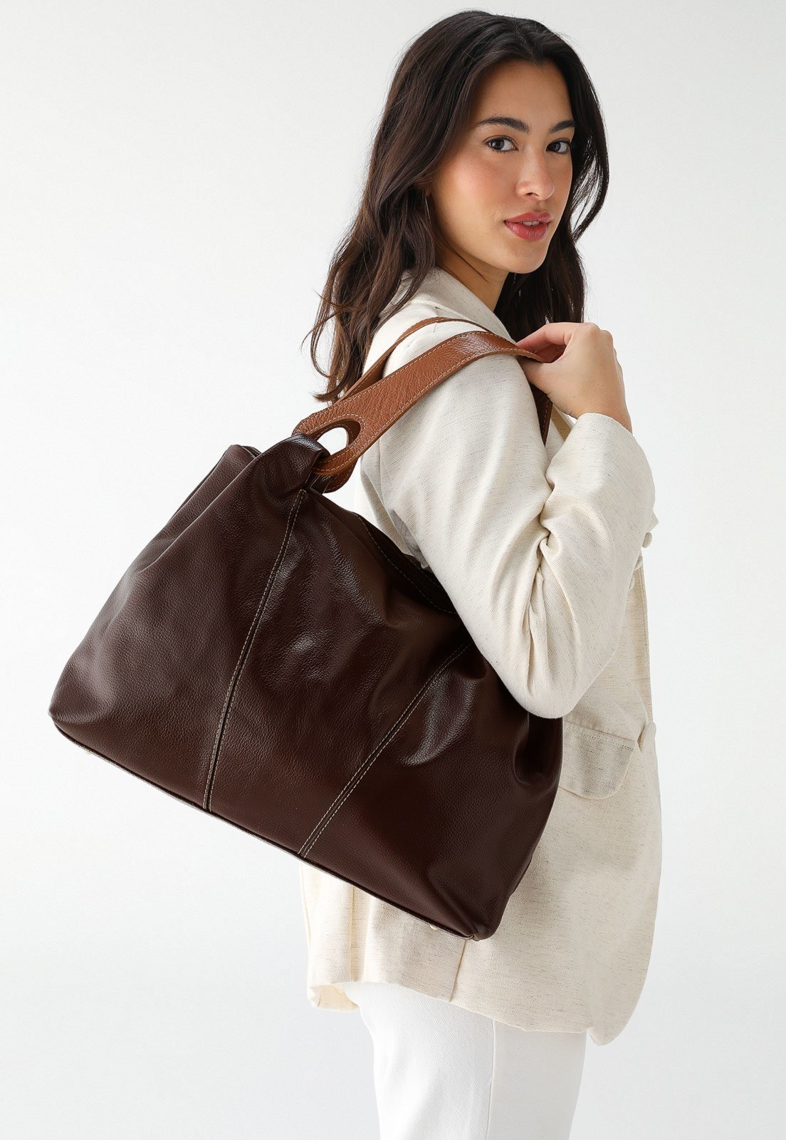 Bolsa SN Couros Atenas Marrom/Caramelo