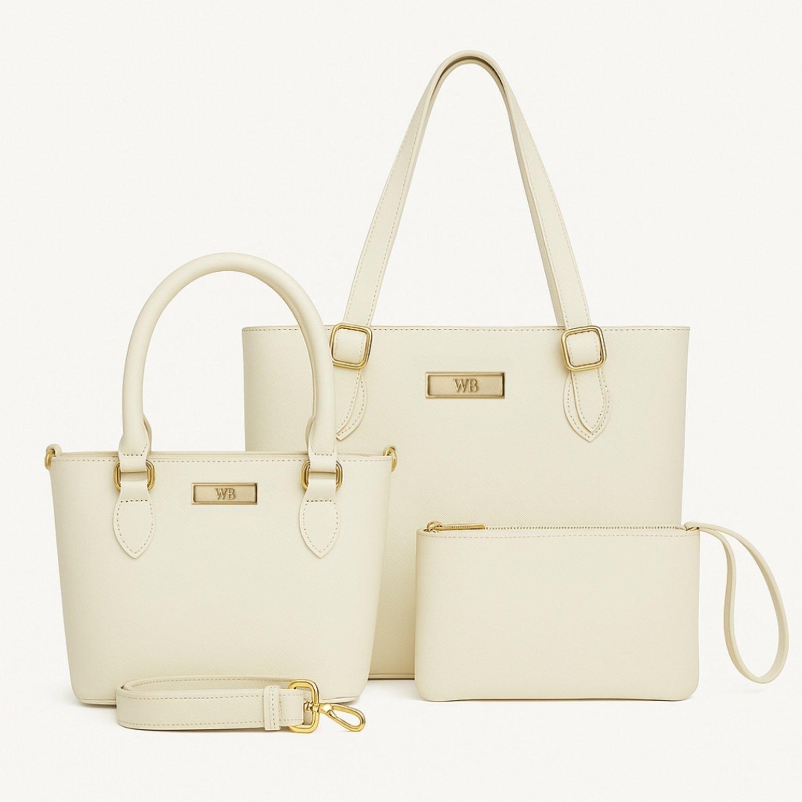 Vista 2 Kit 3 Peças Bolsa Shopper Com Alça De Ombro Bolsa Média TiraColo Ajustável E Nécessaire- Gelo WILLIBAGS branco/off-white WILLIBAGS branco/off-white