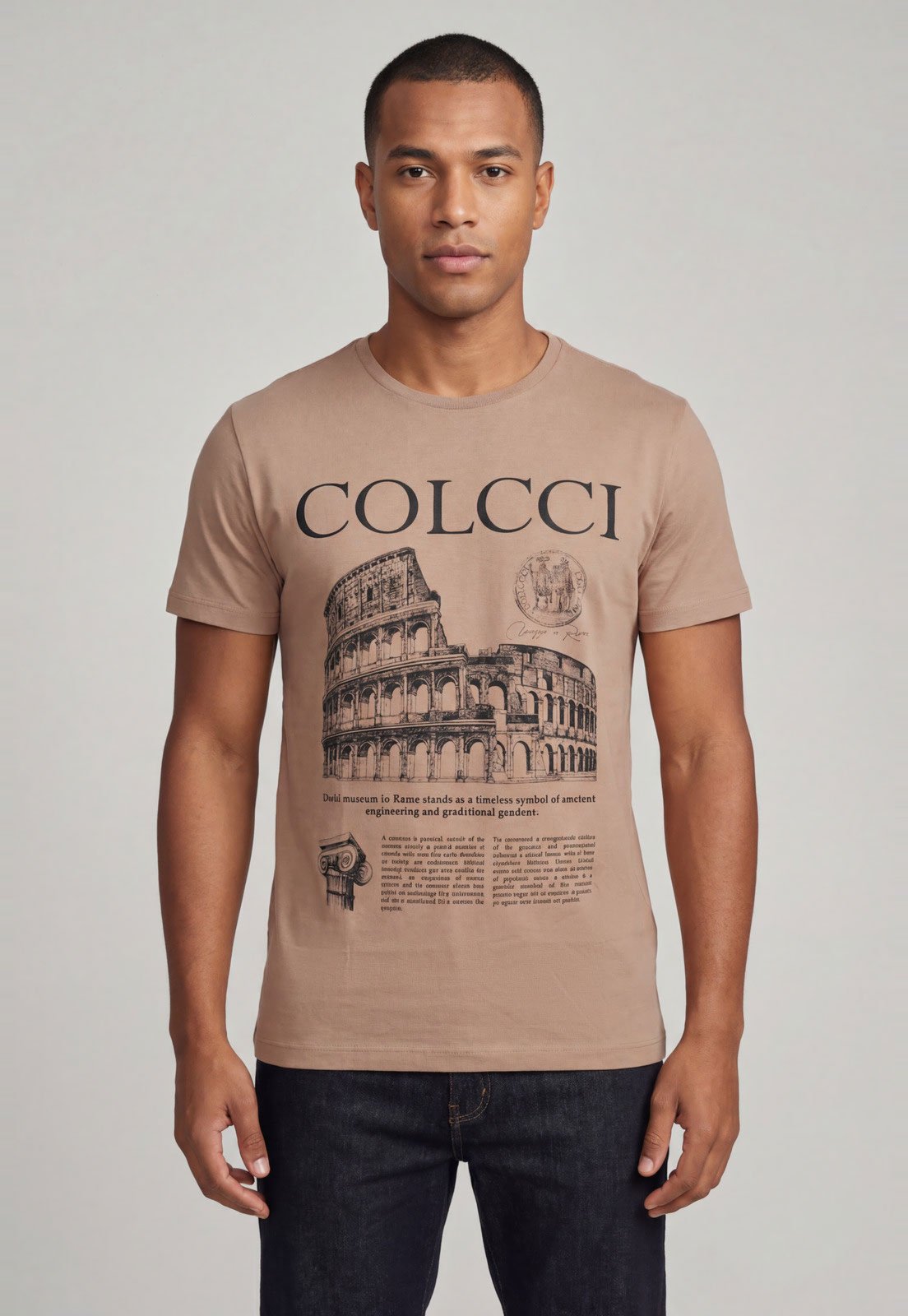 Camiseta Masculina Colcci Estampa Coliseu Bege