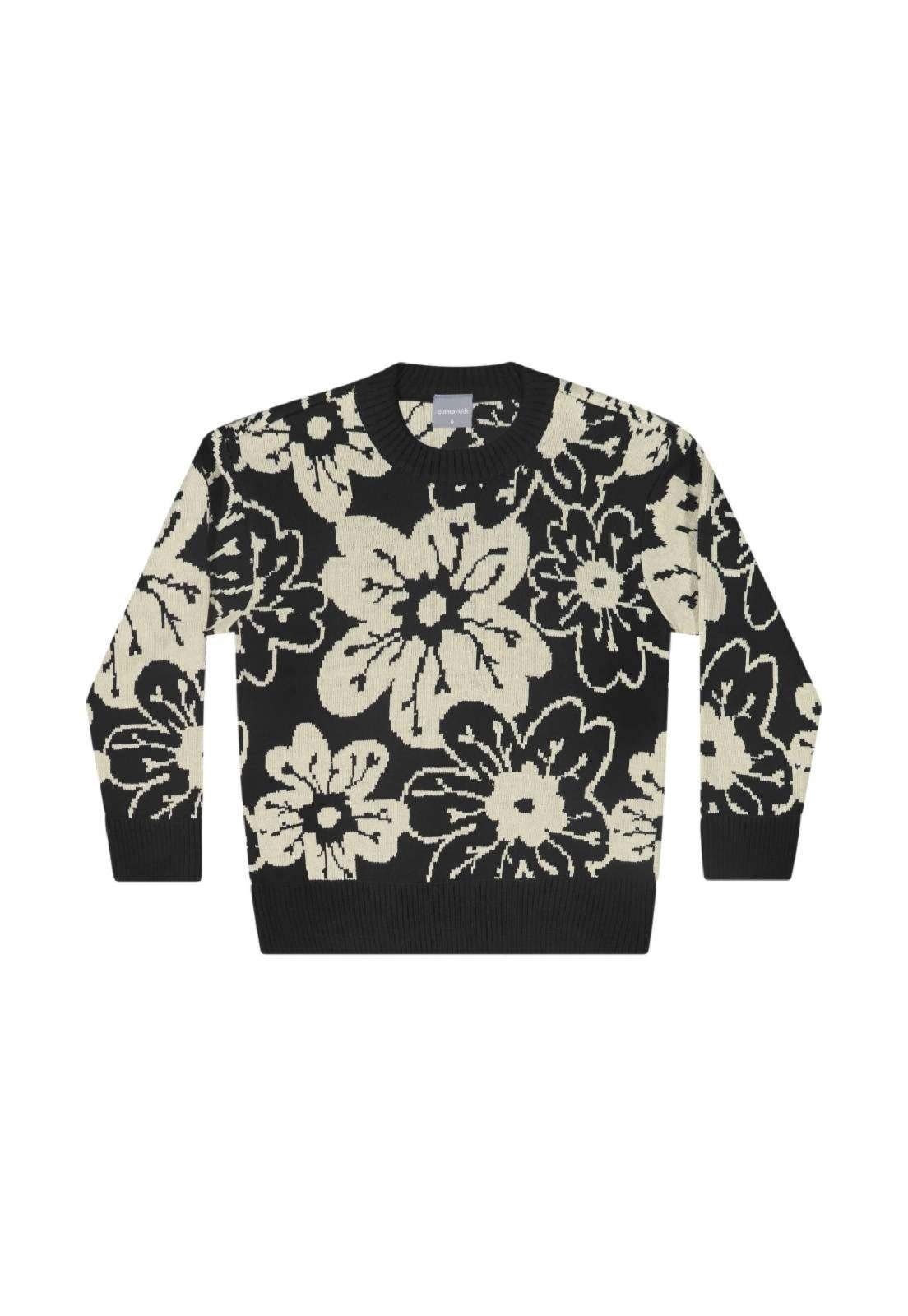 Vista 3 Infantil - Blusão Floral em Tricot para Menina Quimby azul Quimby azul