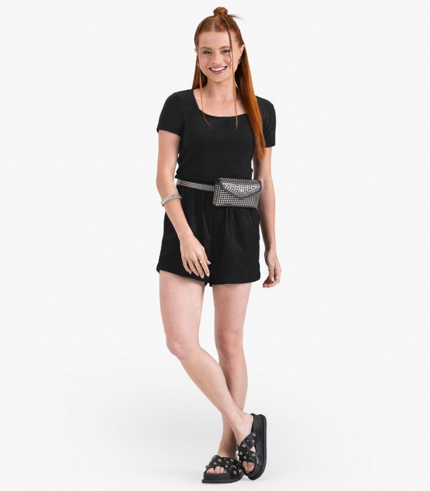 Infantil – Blusa Juvenil Manga Curta em Ribana Minty Preto