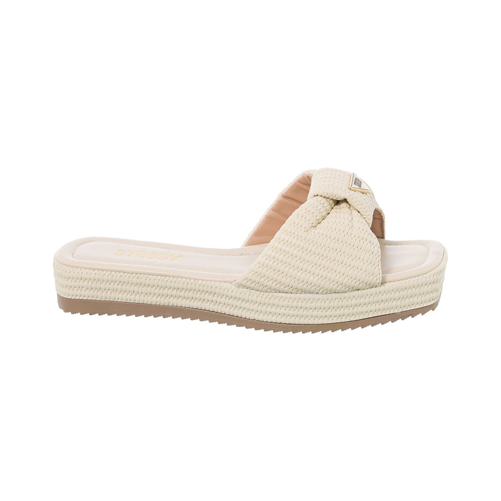 Sandália Tamanco Feminino Stessy Flatform Confortável Chinelo Juta Off White
