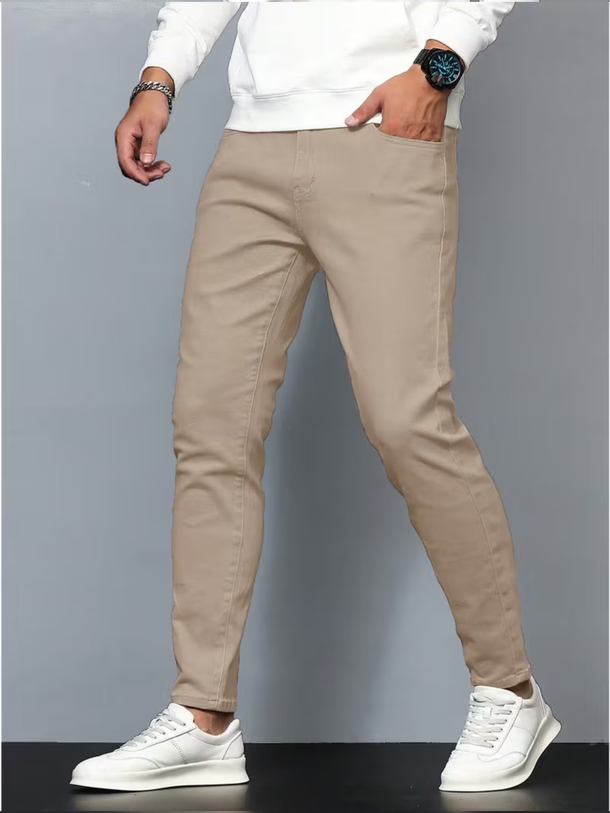 Calça Jeans Sarja 5 Estilos Bege Confortavel e Basica