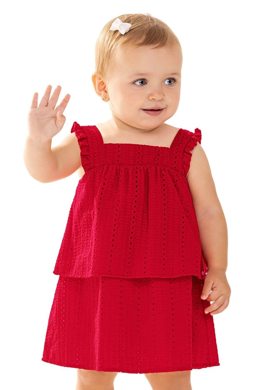 Infantil - Vestido Menina Tecido Bordado Colorittá Vermelho