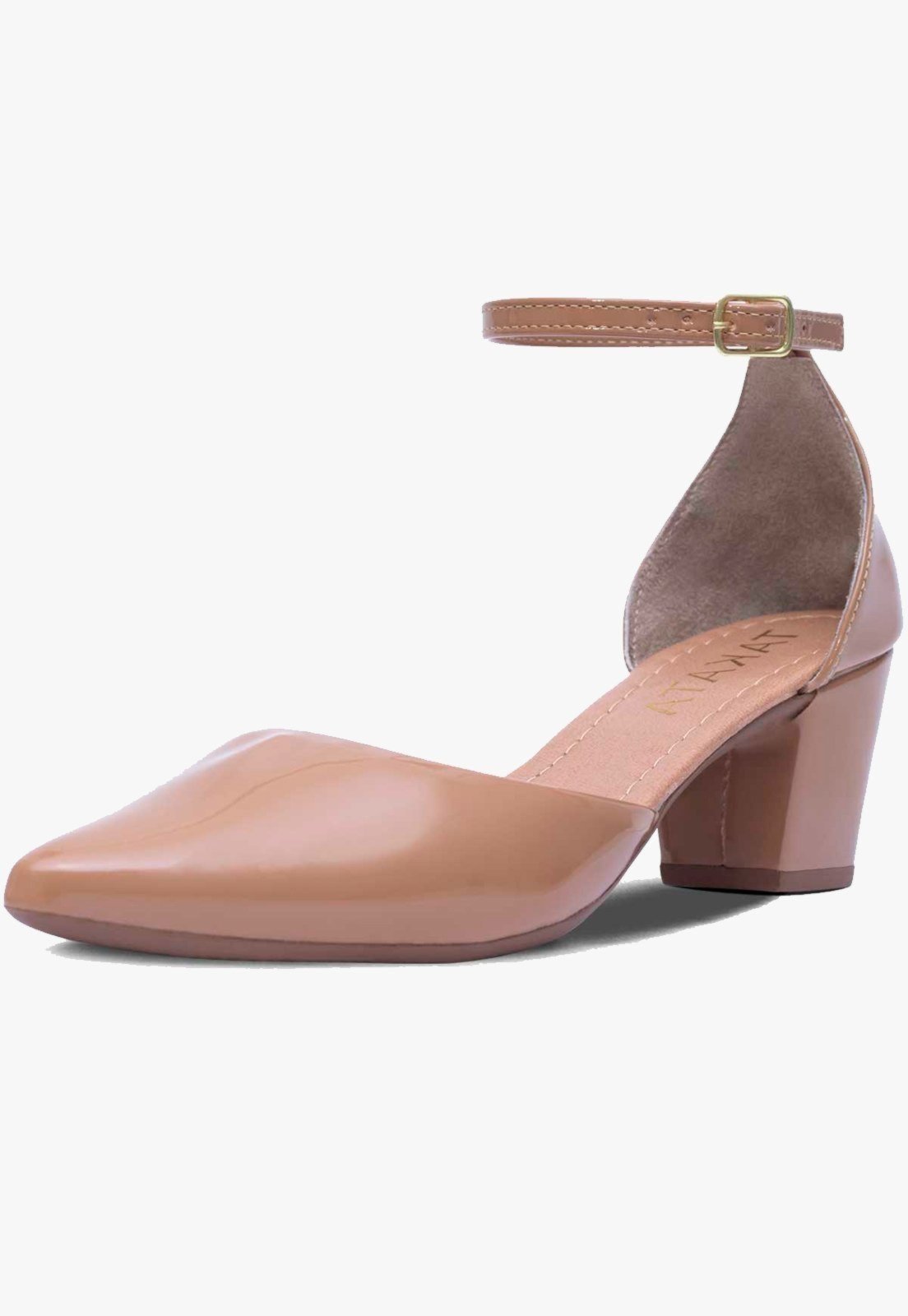 Scarpin Feminino Takata Salto Baixo Grosso Salomé Slingback Bico Fino Nude