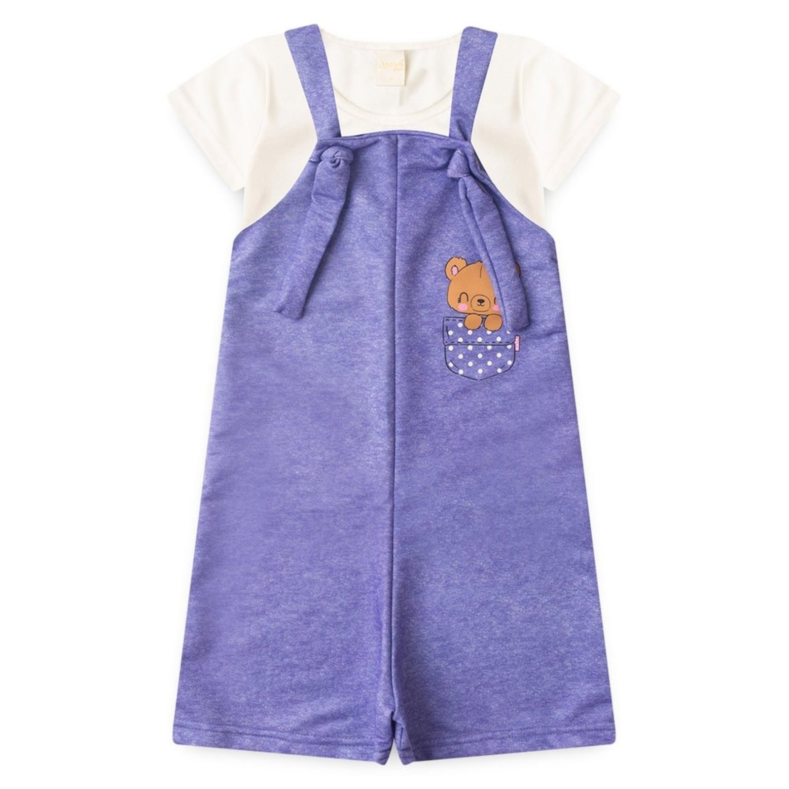 Vista 3 Infantil - Conjunto Verão Menina Blusa e Macaquinho Ursinho no Bolso Molekada rosa Molekada rosa