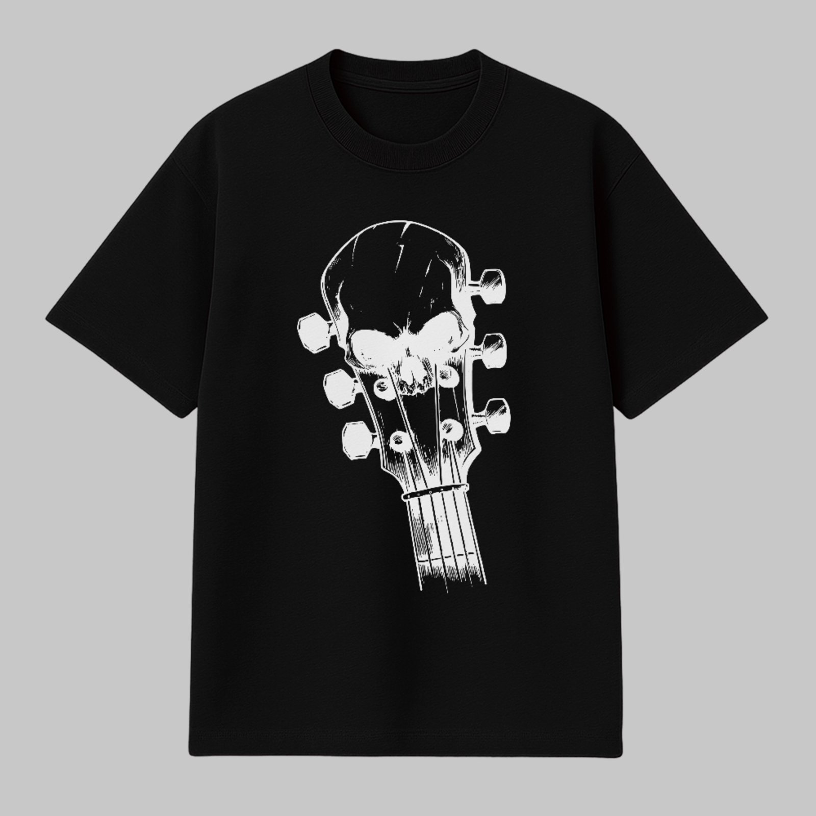 Camiseta Básica Skull Guitar Rock Estampa Heavy Metal Preto