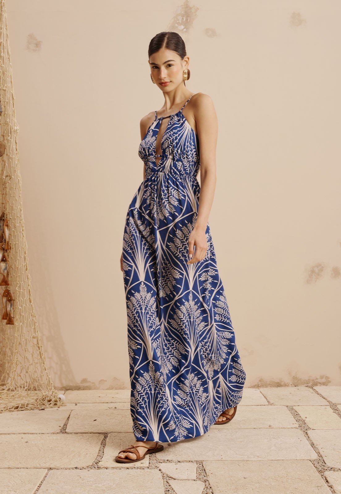 Vestido Longo Túnel Cintura Estampado Miriti