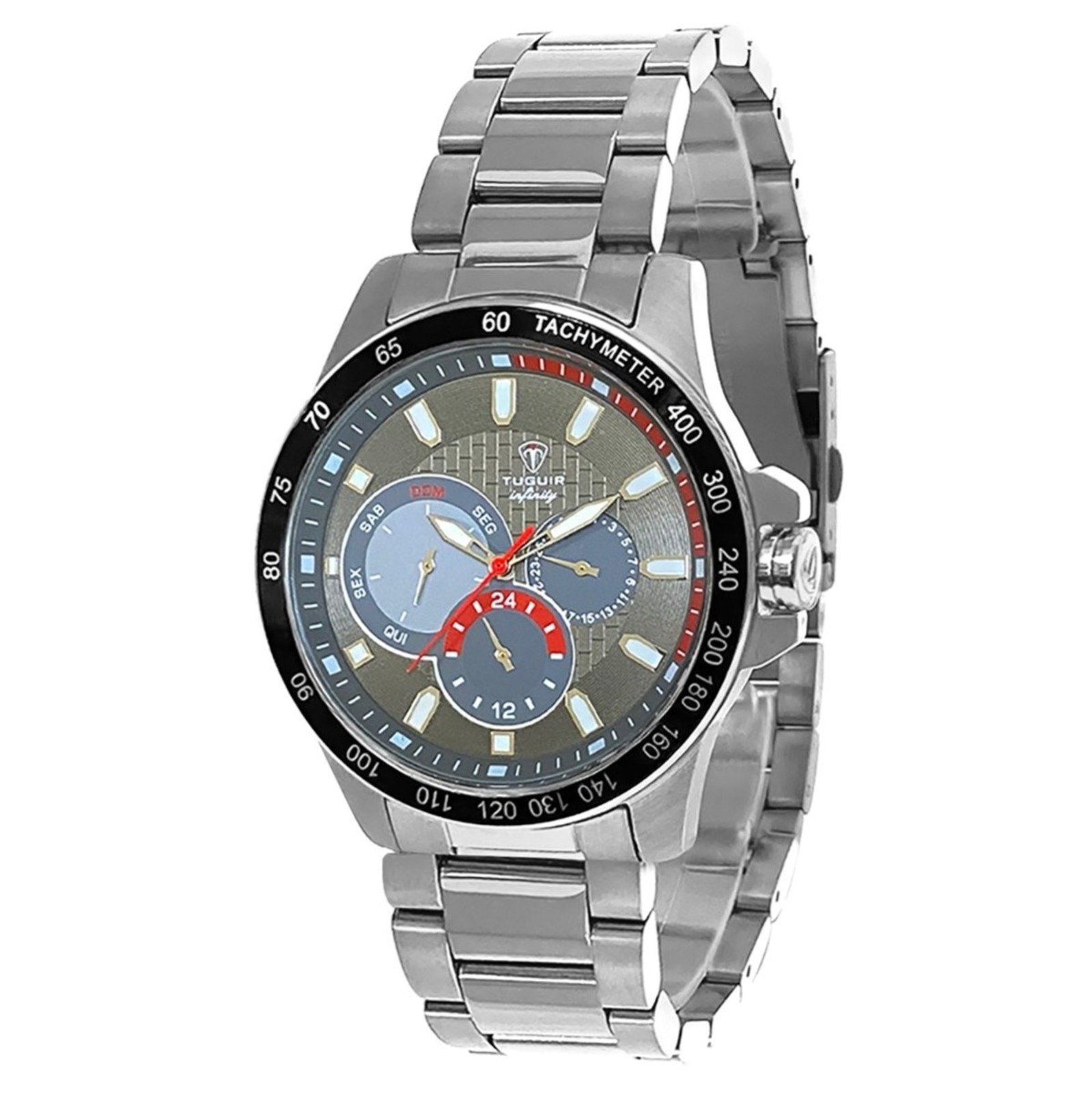 Relógio Masculino de Aço MultiFunção Tuguir Analógico Infinity TGI37043 Prata e Preto