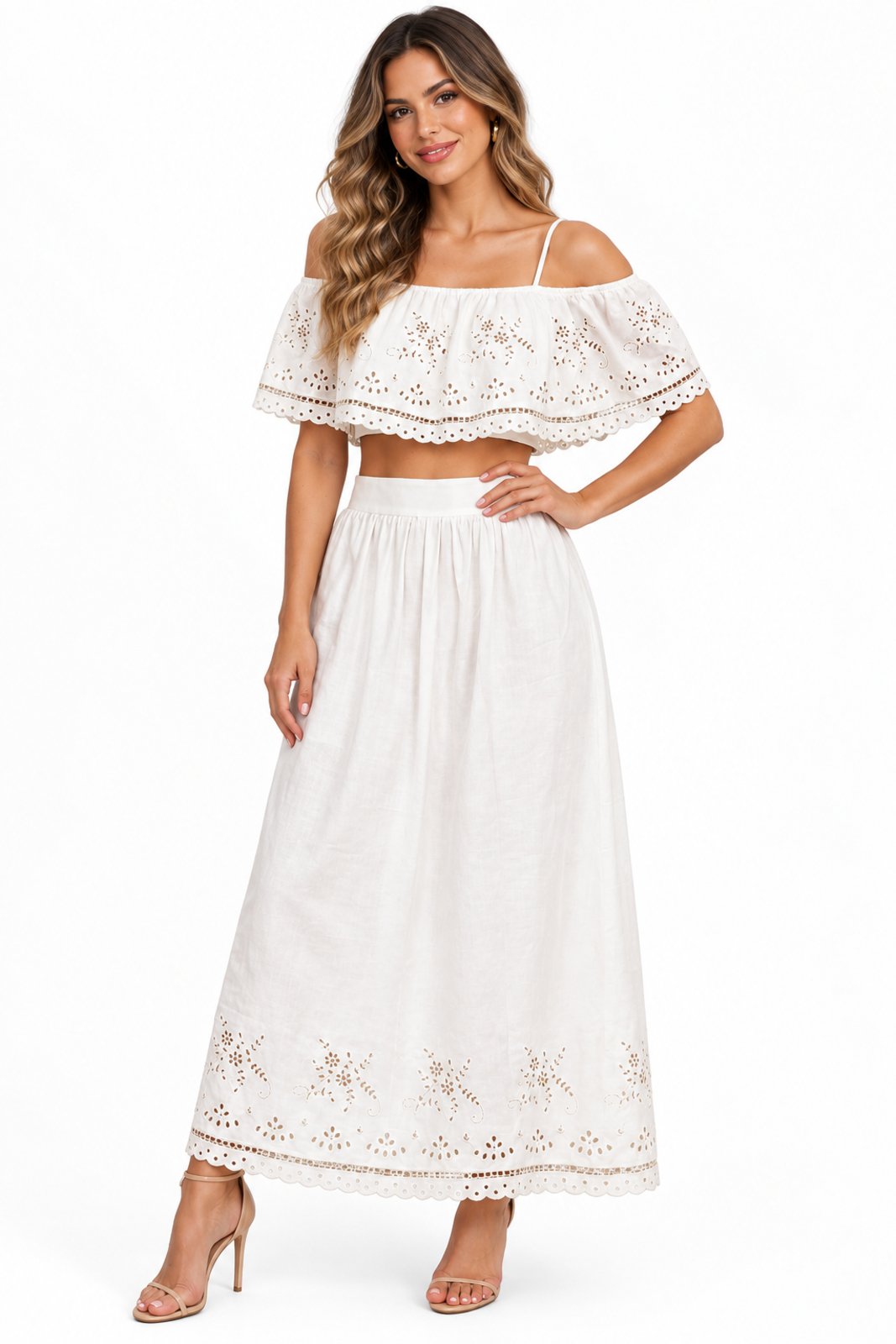 Conjunto Longo D Bell Outlet Fashion Bordado Linho Ciganinha Off White