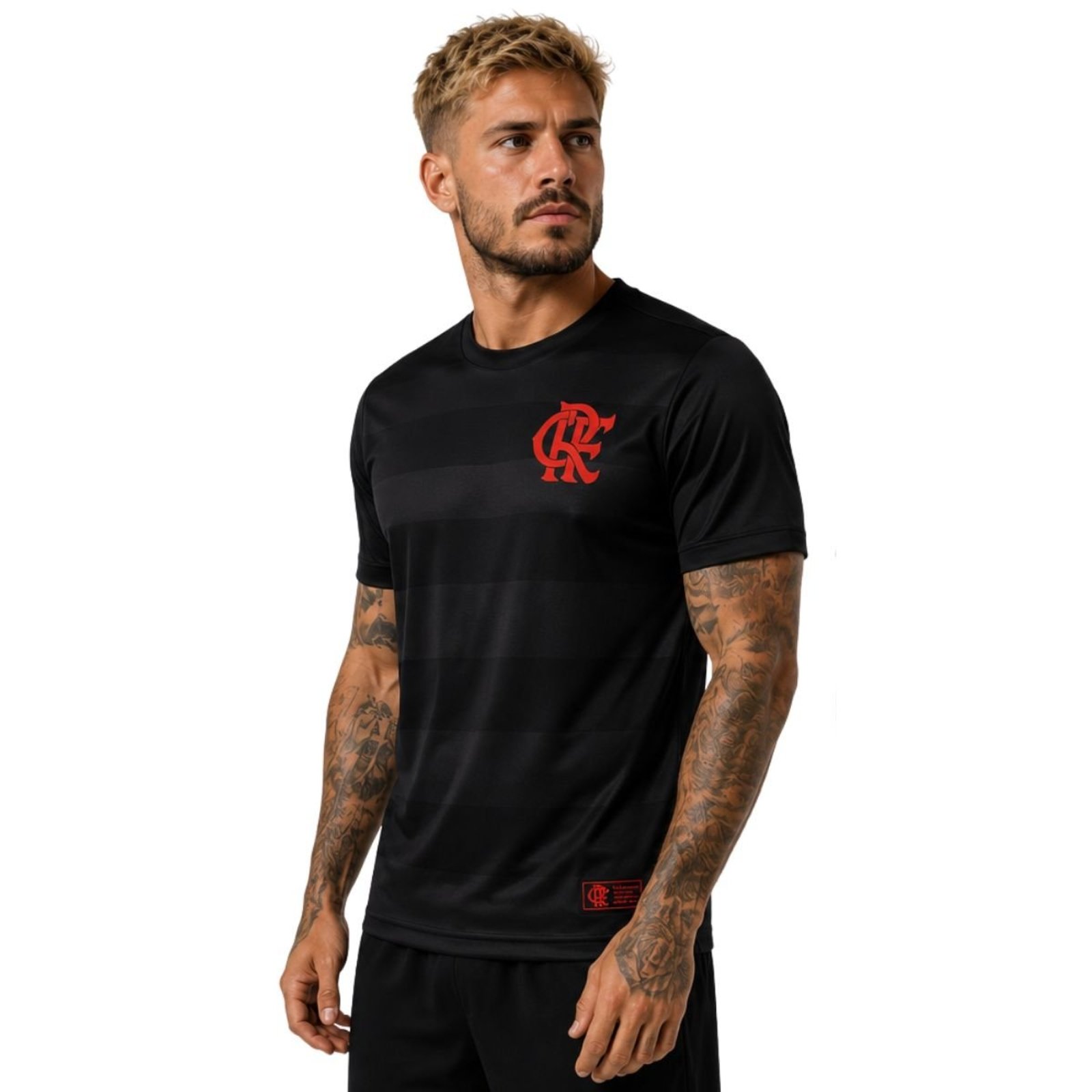 Camiseta Flamengo Black Masculina Jacquard Dry Fit Licenciada Futebol Preto