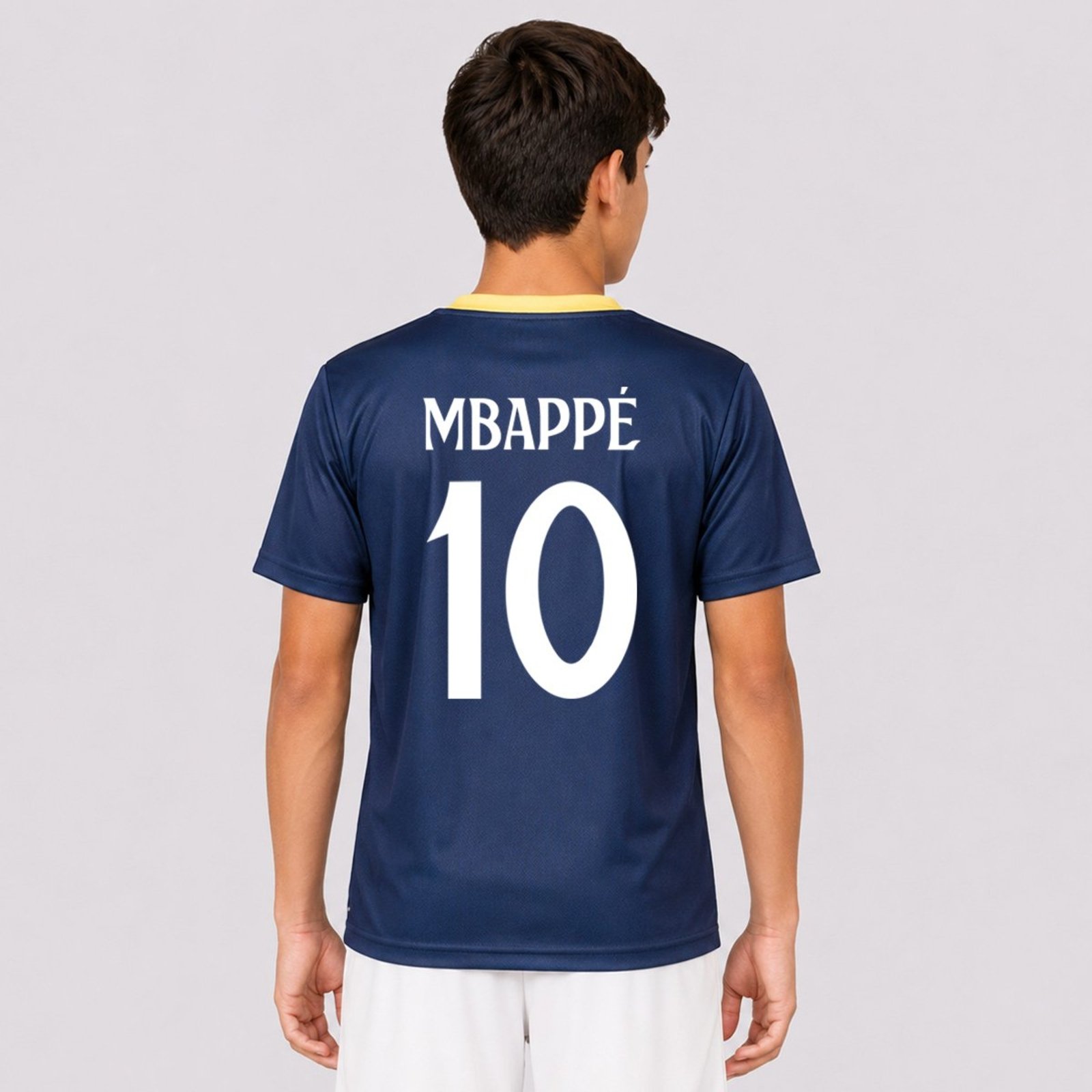 Camisa Real Madrid Campeones Juvenil Marinho 10 Mbappé