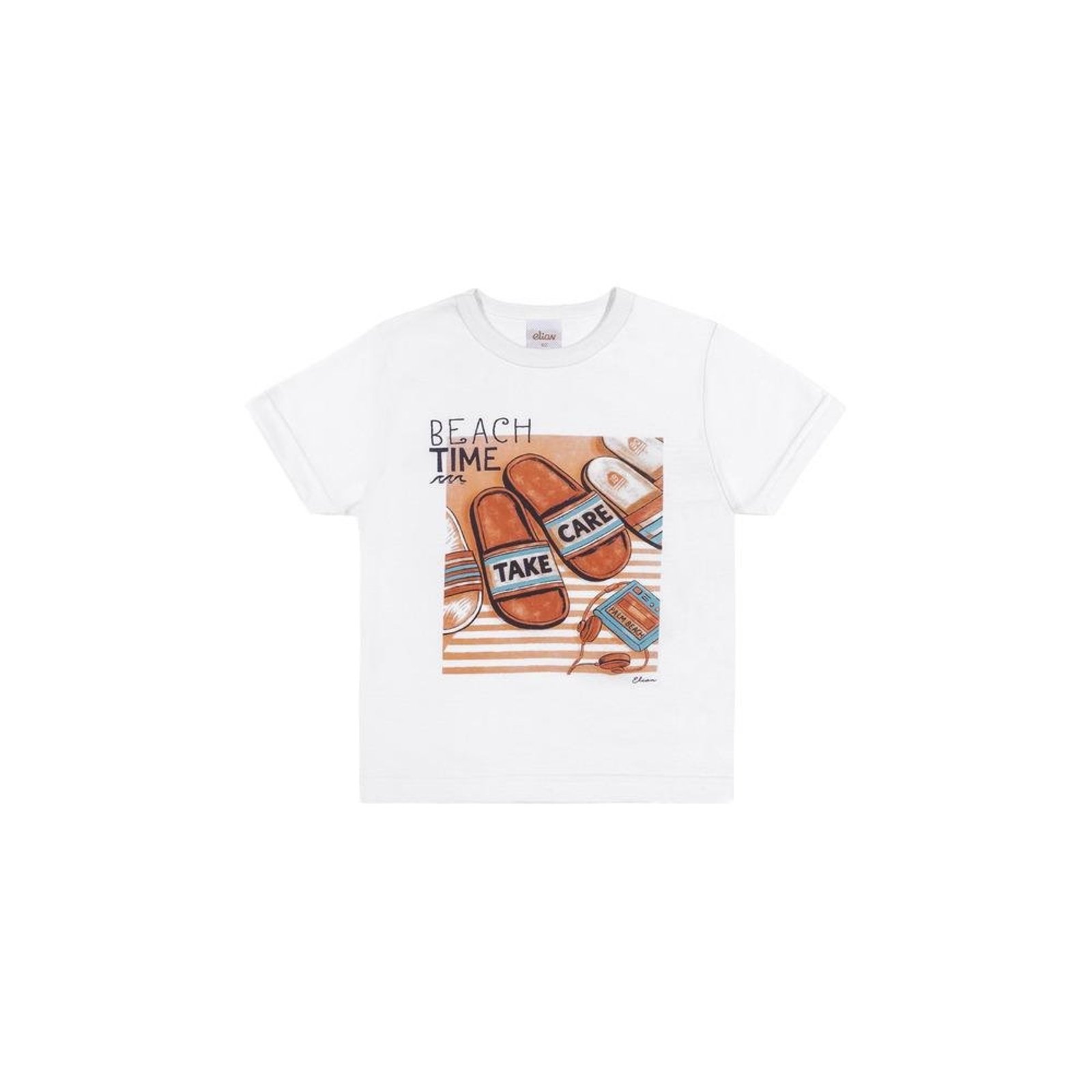 Infantil - Camiseta Manga Curta Estampa Beach Time Elian Branco 1 Unico