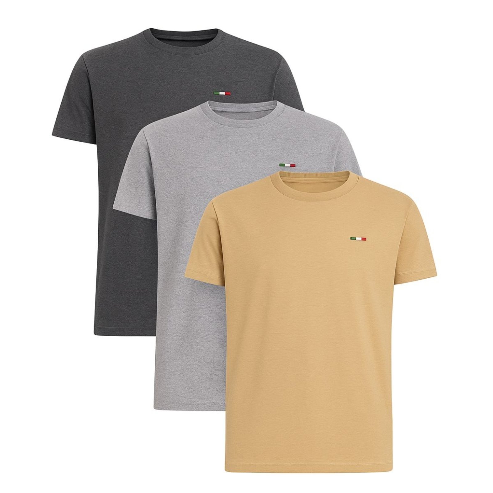 Kit 3 Peças Camisetas Básicas Masculina em Algodão Premium no Estilo Tommy Bordado Itália Azul Marinho