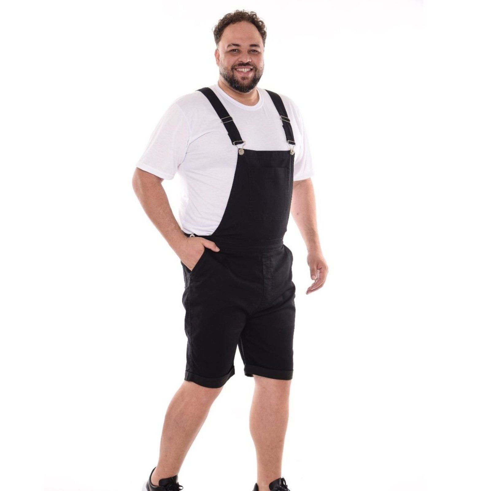 Macacão Jardineira Curto Plus Size Masculino Alleppo Jeans