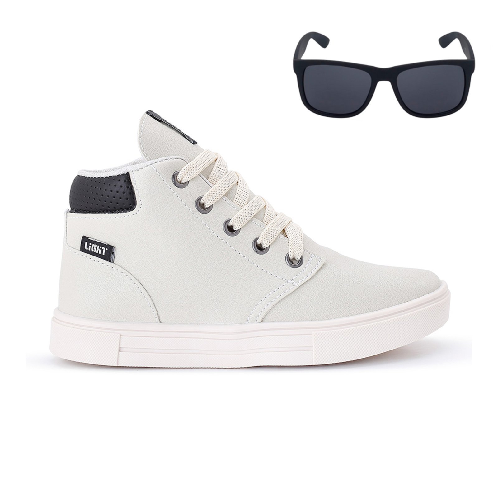 Infantil – Tenis Botinha Meninos Casual Cano Alto Confortavel + Oculos Bege