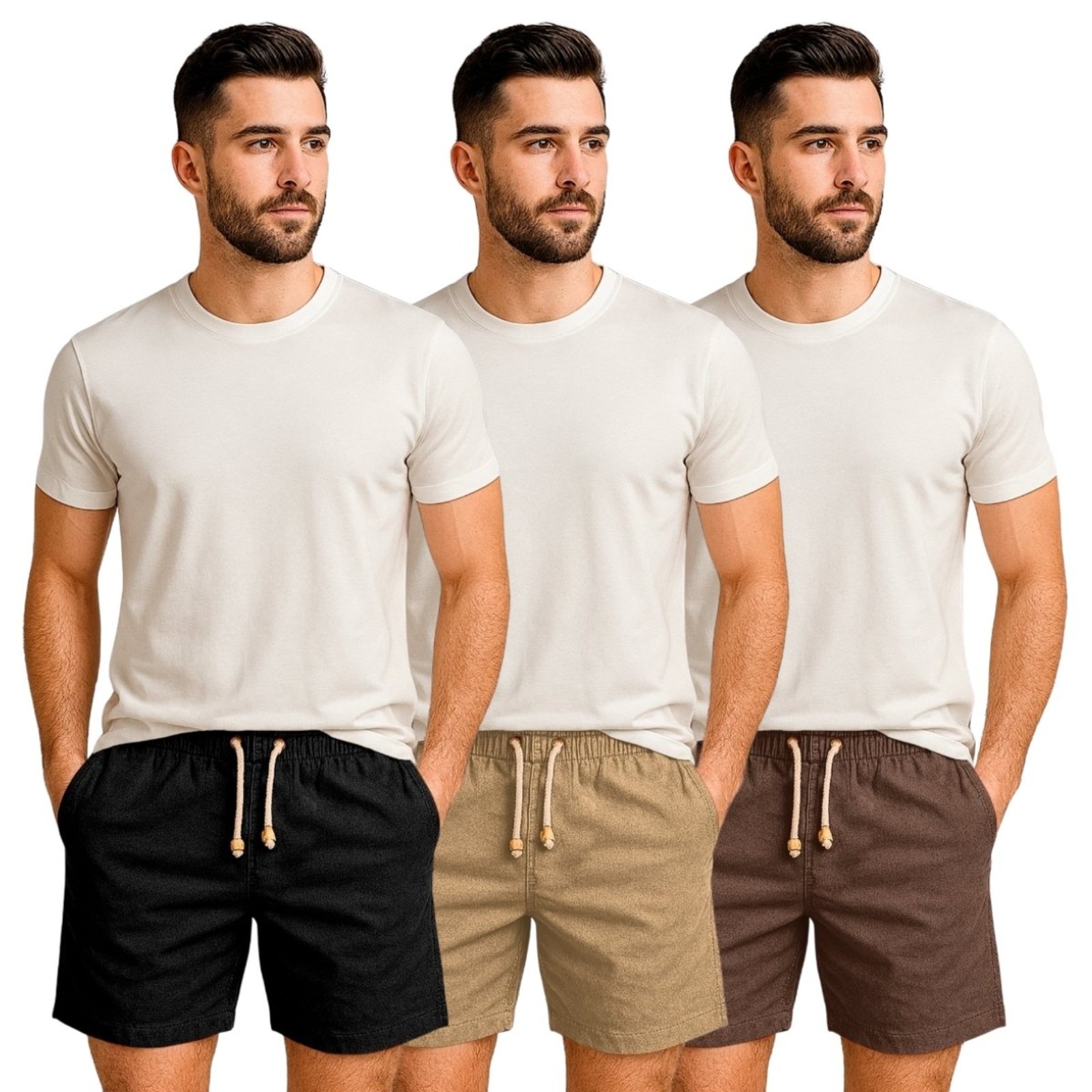 Kit 3 Shorts Linho Premium Bermuda Masculina Moda Praia Luxo